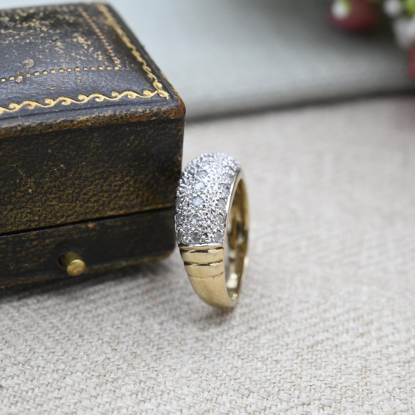 Vintage 9ct Gold Half Carat Diamond Bombe Ring - Elegant Gold Jewellery Gift for Her | UK Size - M US Size - 6 1/2
