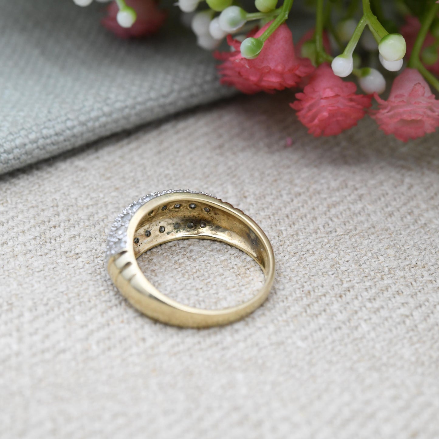 Vintage 9ct Gold Half Carat Diamond Bombe Ring - Elegant Gold Jewellery Gift for Her | UK Size - M US Size - 6 1/2
