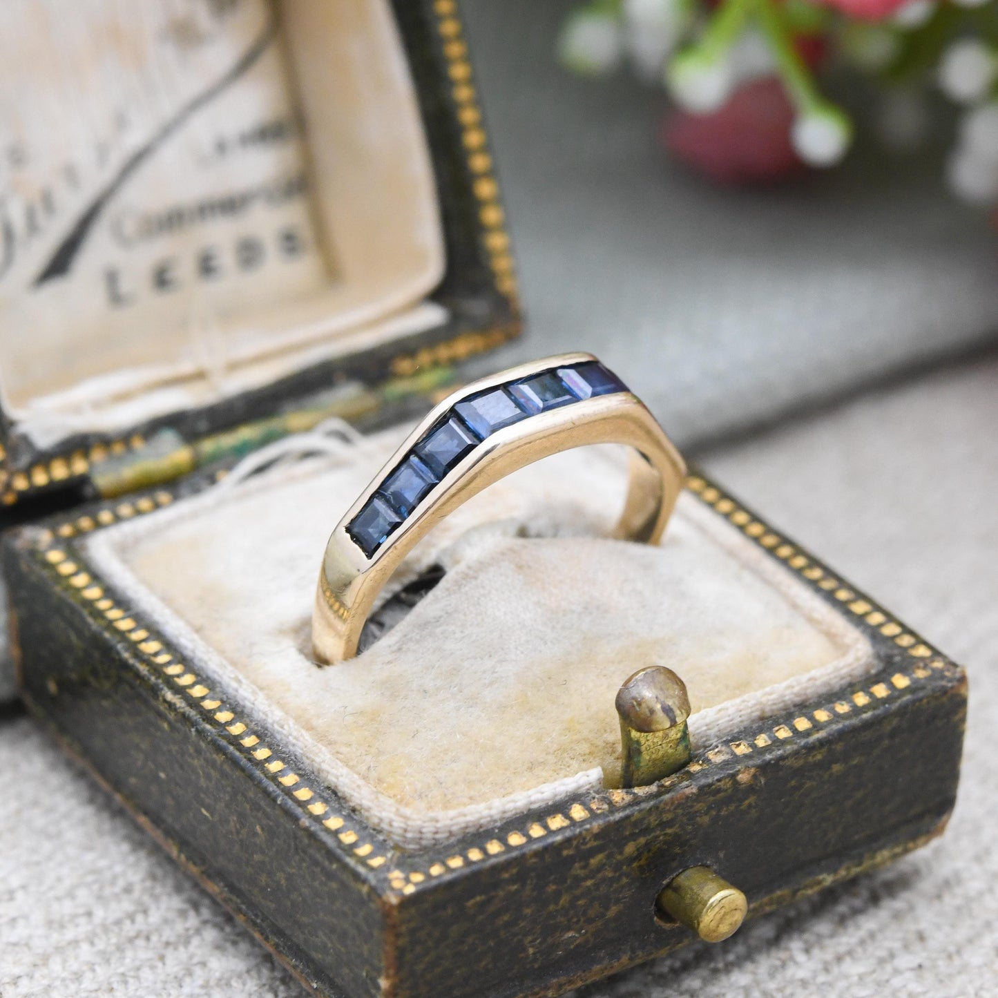 Vintage 9ct Gold Sapphire Half Eternity Ring 1989 - Nine Stone Gemstone | UK Size - M | US Size - 6 1/2