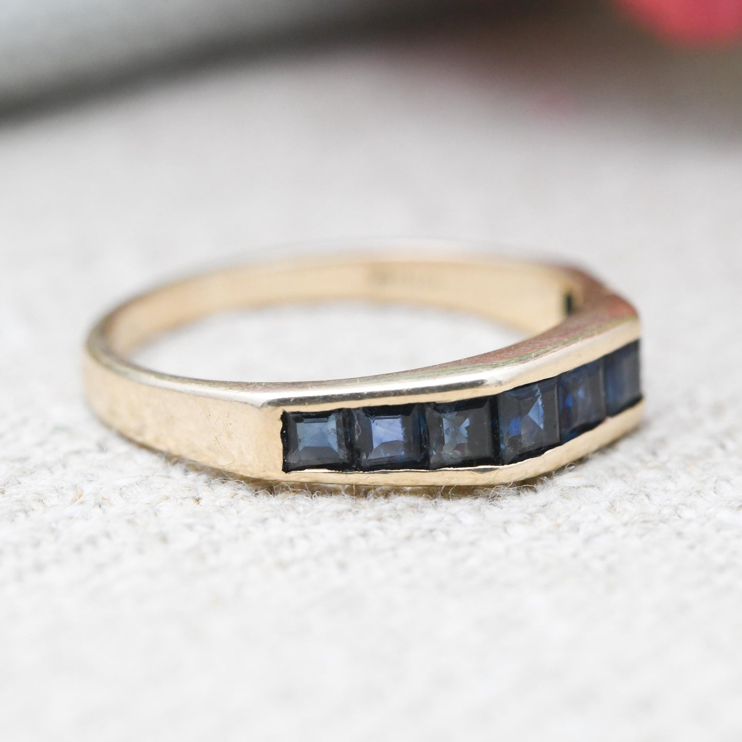 Vintage 9ct Gold Sapphire Half Eternity Ring 1989 - Nine Stone Gemstone | UK Size - M | US Size - 6 1/2