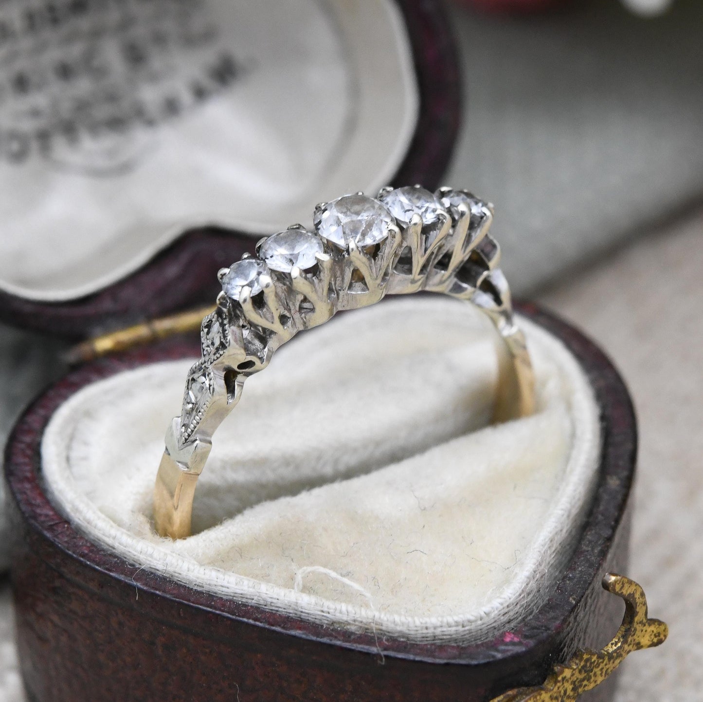 Antique 9ct White Gold Five Stone Ring - Edwardian Graduated 5 Stone Engagement Wedding Stacking Ring | UK Size O 1/2 | US Size 7 1/2