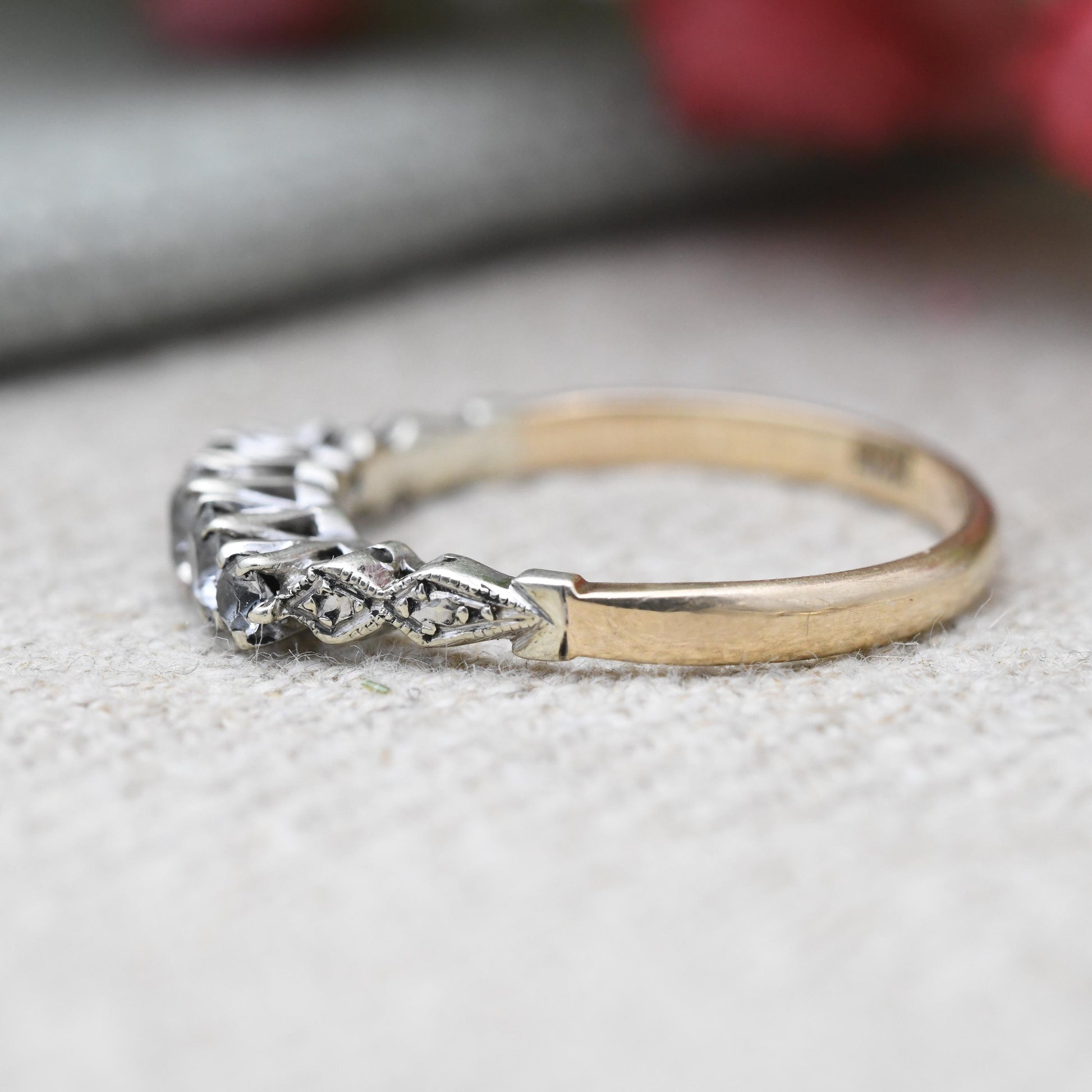 Antique 9ct White Gold Five Stone Ring - Edwardian Graduated 5 Stone Engagement Wedding Stacking Ring | UK Size O 1/2 | US Size 7 1/2