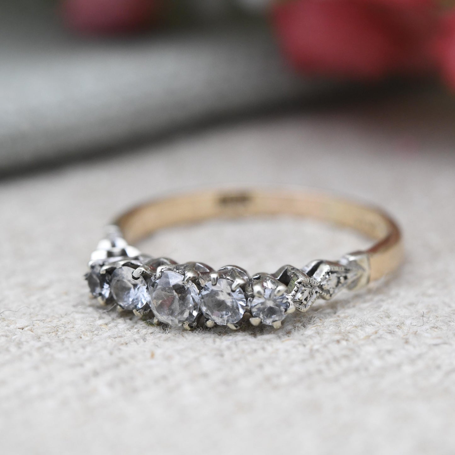 Antique 9ct White Gold Five Stone Ring - Edwardian Graduated 5 Stone Engagement Wedding Stacking Ring | UK Size O 1/2 | US Size 7 1/2