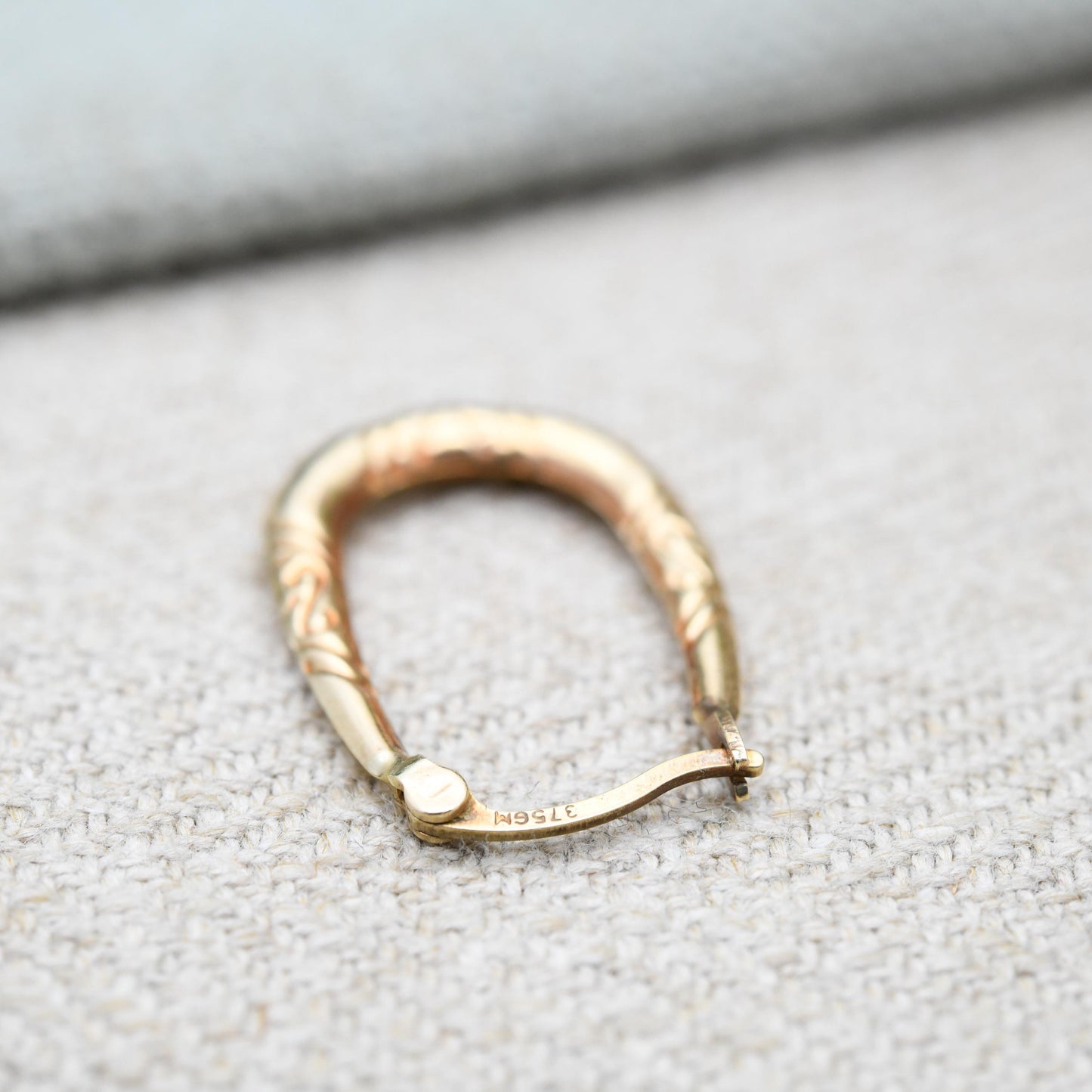 Vintage 9ct Gold Hoop Earrings – Oval Hoops with Swirling Pattern | Hollow Solid Yellow Gold | Gift for Her