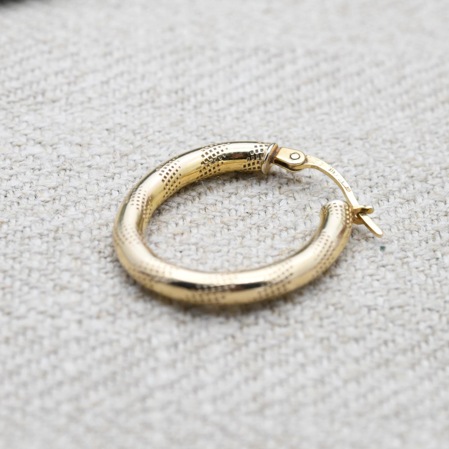 9ct Gold Hoop Earrings - Textured Design | Hollow Hoops | Yellow Gold | Pretty Gold Jewellery Gift for Her