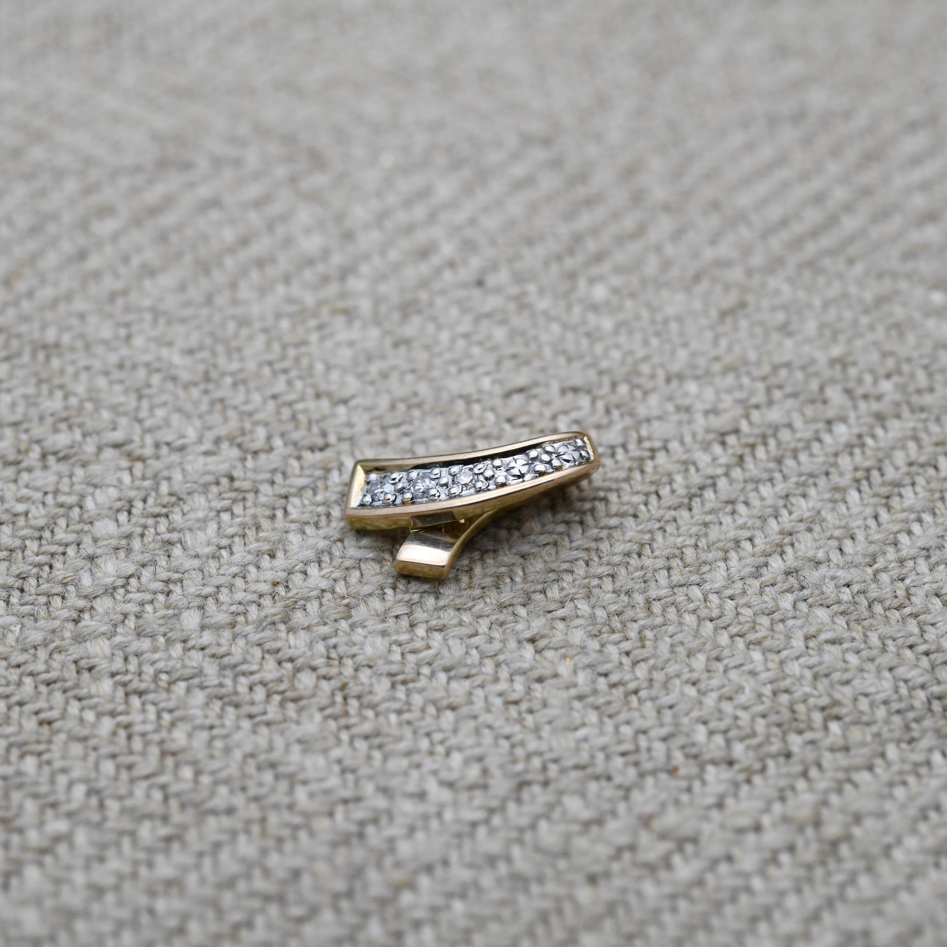 Vintage 9ct Gold Diamond Ribbon Pendant - Curved Twist Design| Solid Gold Minimalist Gift for Her