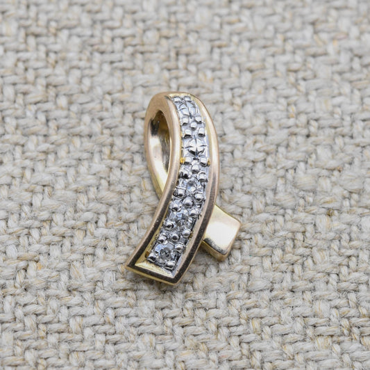 Vintage 9ct Gold Diamond Ribbon Pendant - Curved Twist Design| Solid Gold Minimalist Gift for Her
