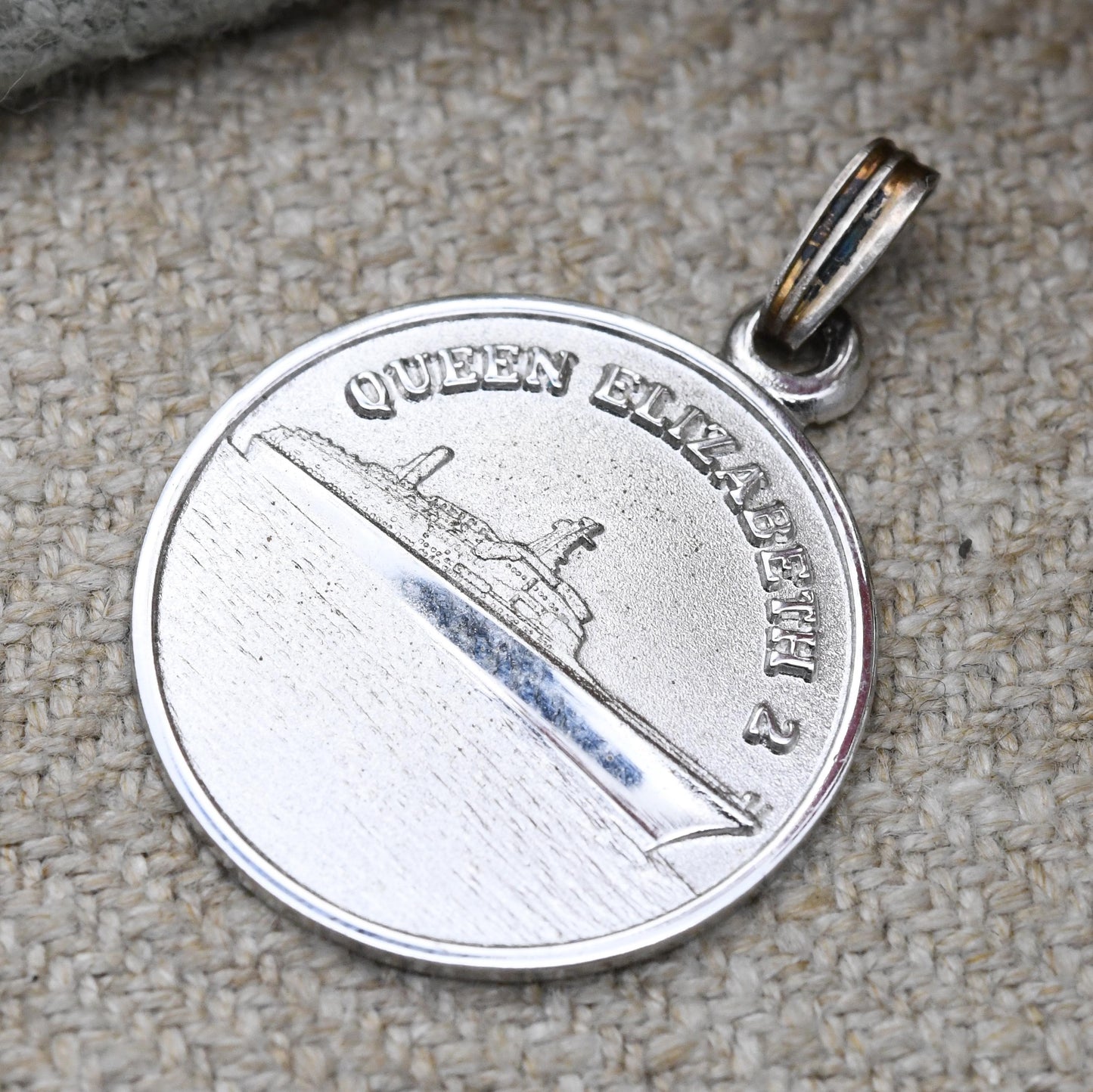 Vintage Sterling Silver Queen Elizabeth ll Cruise Ship Charm Pendant - Collectable Boat Token | Gift for Charm Bracelet or Charm Necklace
