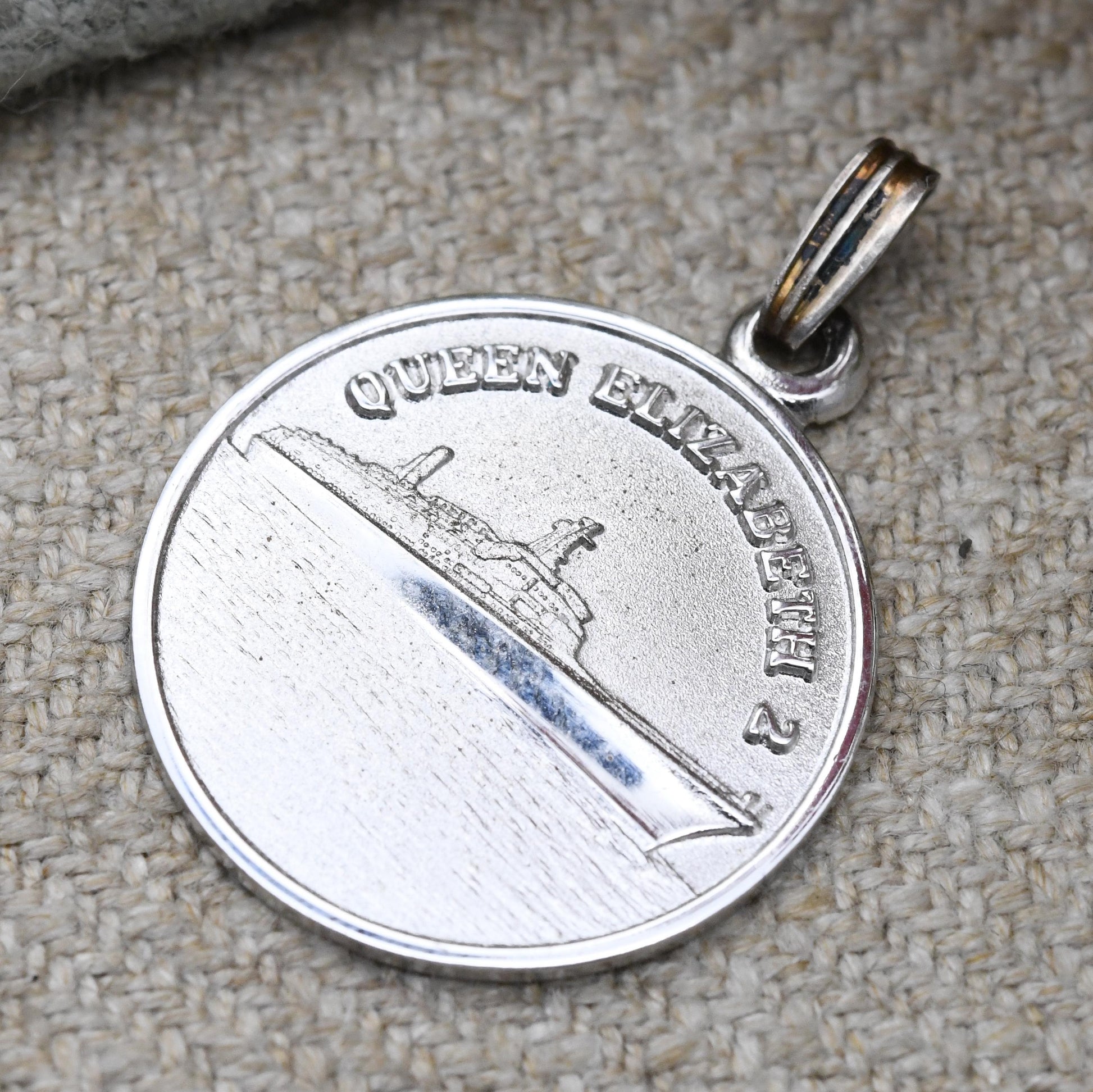 Vintage Sterling Silver Queen Elizabeth ll Cruise Ship Charm Pendant - Collectable Boat Token | Gift for Charm Bracelet or Charm Necklace
