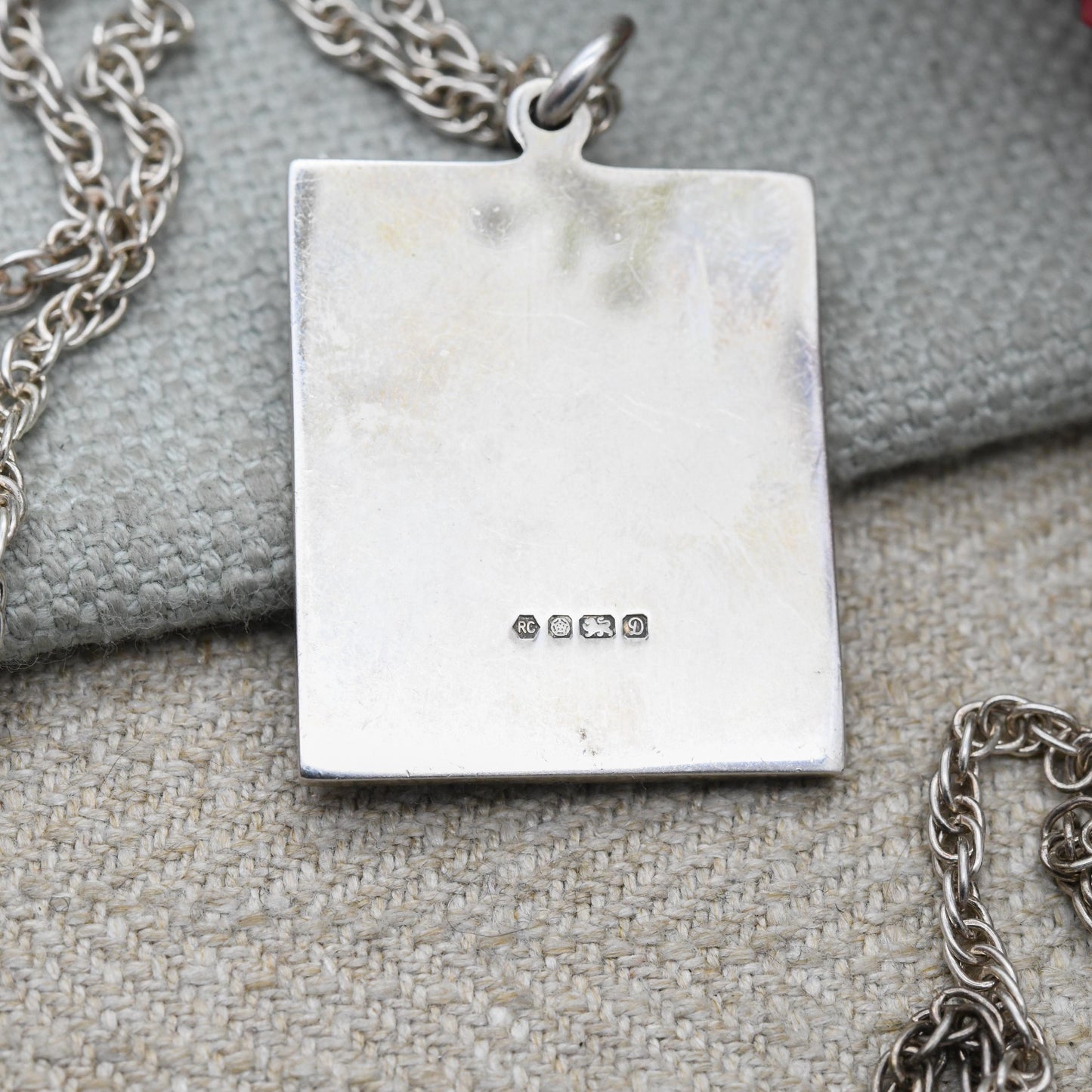 Vintage Sterling Silver One Penny Black Stamp Pendant 1978 - Italian Silver Triple Curb Link Chain Necklace