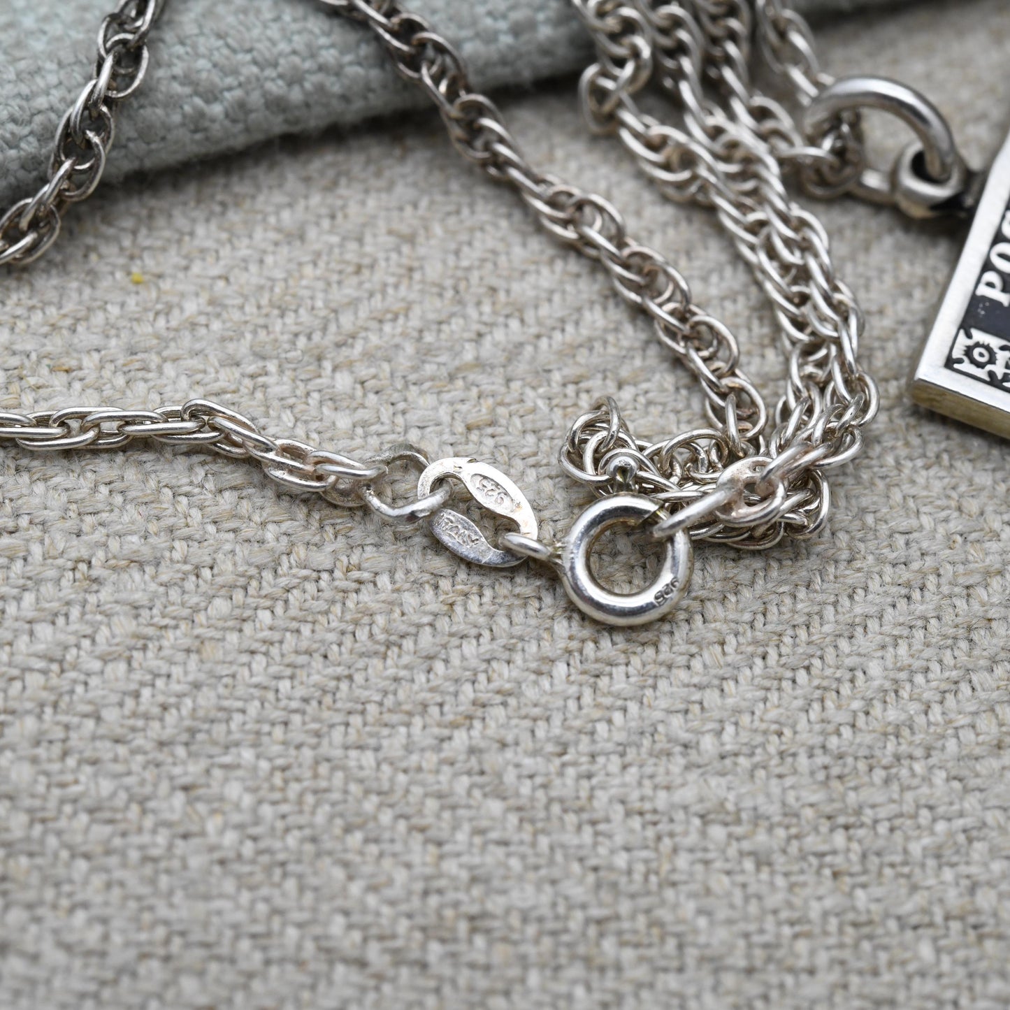 Vintage Sterling Silver One Penny Black Stamp Pendant 1978 - Italian Silver Triple Curb Link Chain Necklace