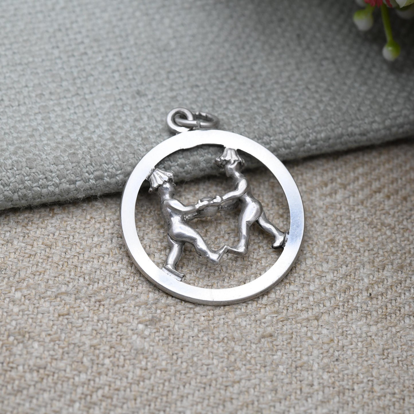 Vintage Sterling Silver Circus Pass the Ball Game Pendant Charm c. 1960s - Openwork Gift for Chain Necklace