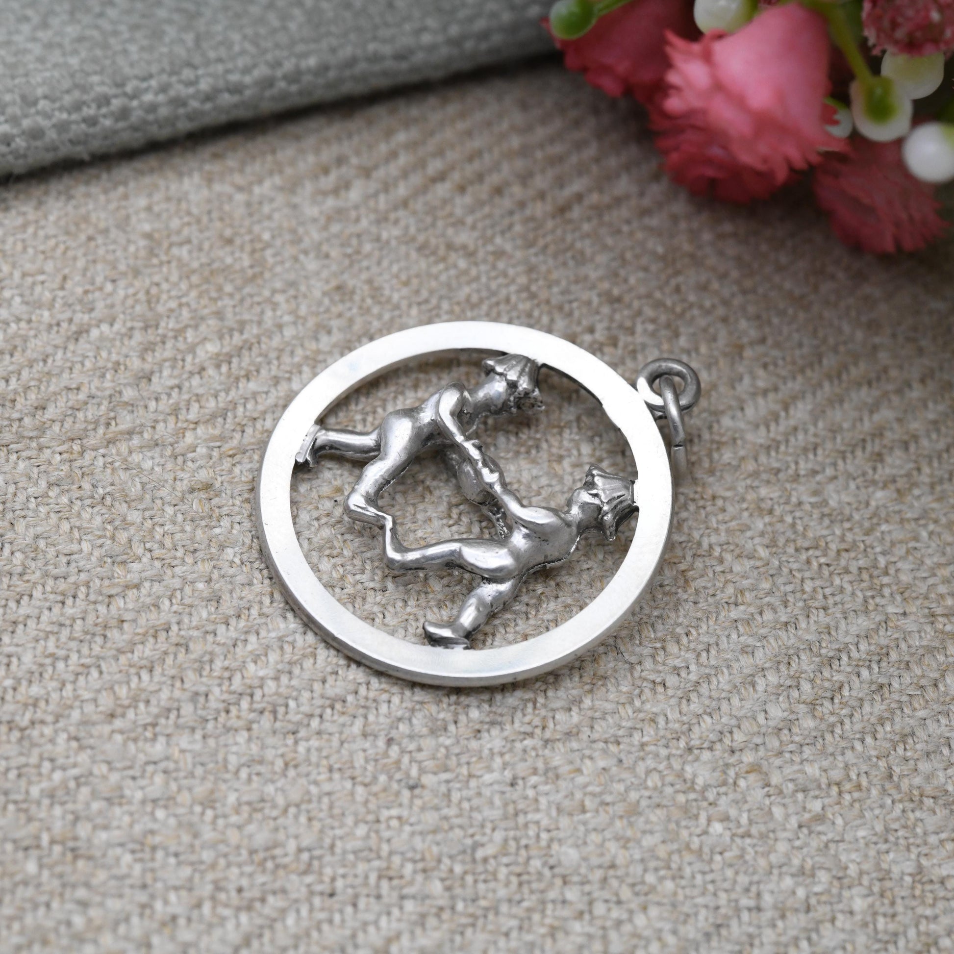 Vintage Sterling Silver Circus Pass the Ball Game Pendant Charm c. 1960s - Openwork Gift for Chain Necklace