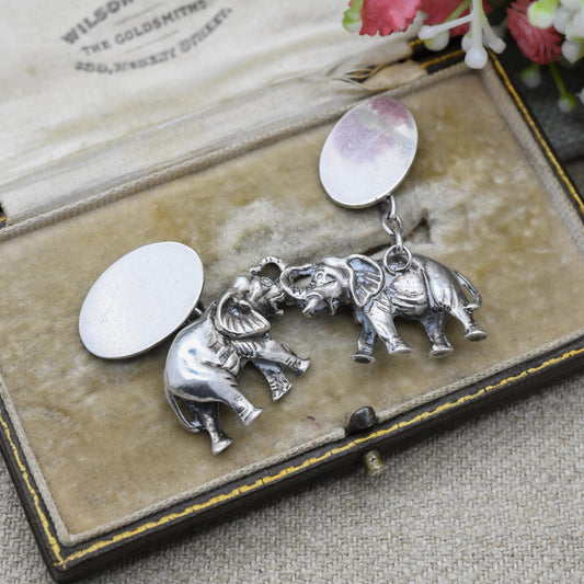 Vintage Silver African Elephant Chain Style Cufflinks 1992 - Ornate Textured Gift for Him Husband Father Brother