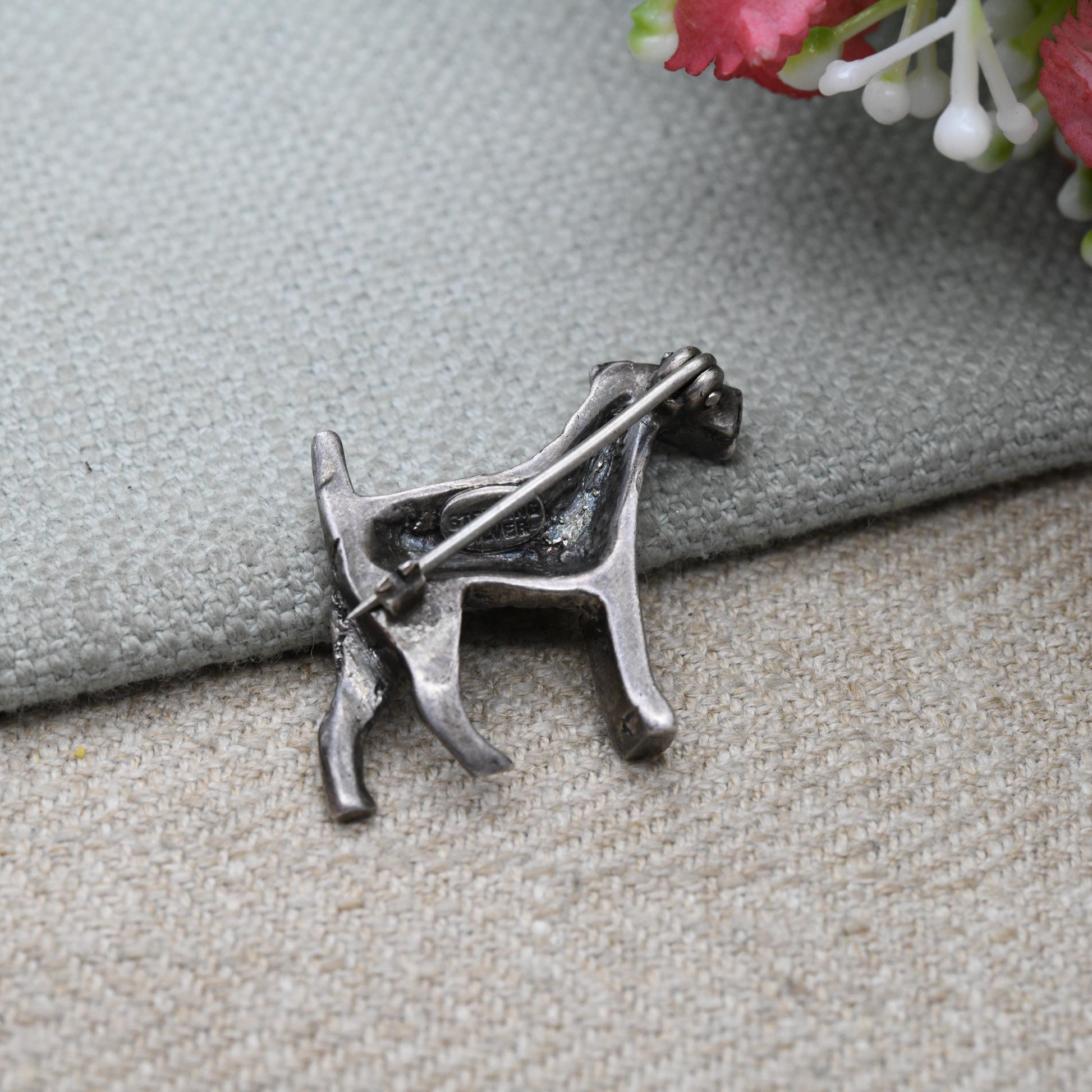 Antique Sterling Silver and Marcasite Terrier Dog Brooch c. 1910 - Edwardian Era 3D Animal Jewellery | Textured Fur | Welsh Airedale Terrier