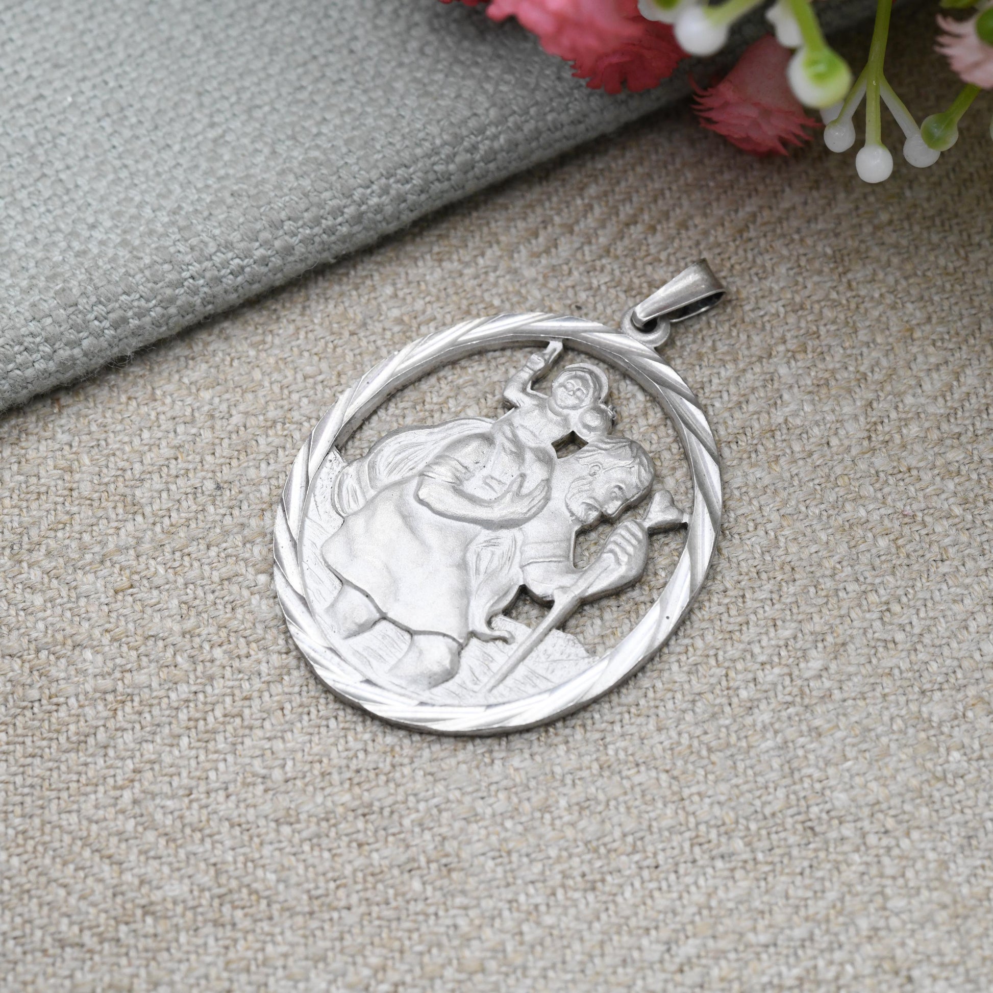 Vintage Sterling Silver St. Christopher Pendant by Fred Manshaw 1979 - Openwork Design | Saint of Travelling | Religious Jewellery