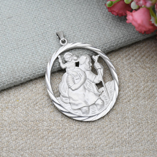 Vintage Sterling Silver St. Christopher Pendant by Fred Manshaw 1979 - Openwork Design | Saint of Travelling | Religious Jewellery