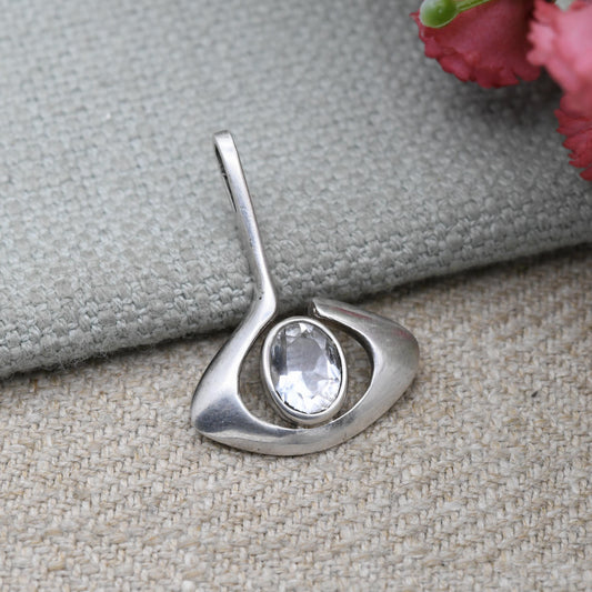 Sterling Silver Clear Stone Abstract Eye Charm Pendant - Minimalist Small Sparkly Stone | Gift for Pendant Charm Necklace