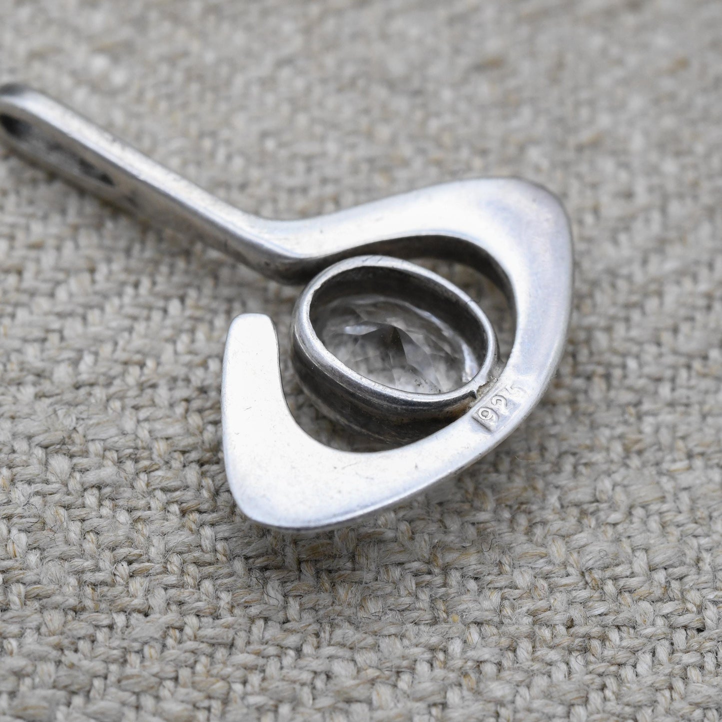 Sterling Silver Clear Stone Abstract Eye Charm Pendant - Minimalist Small Sparkly Stone | Gift for Pendant Charm Necklace