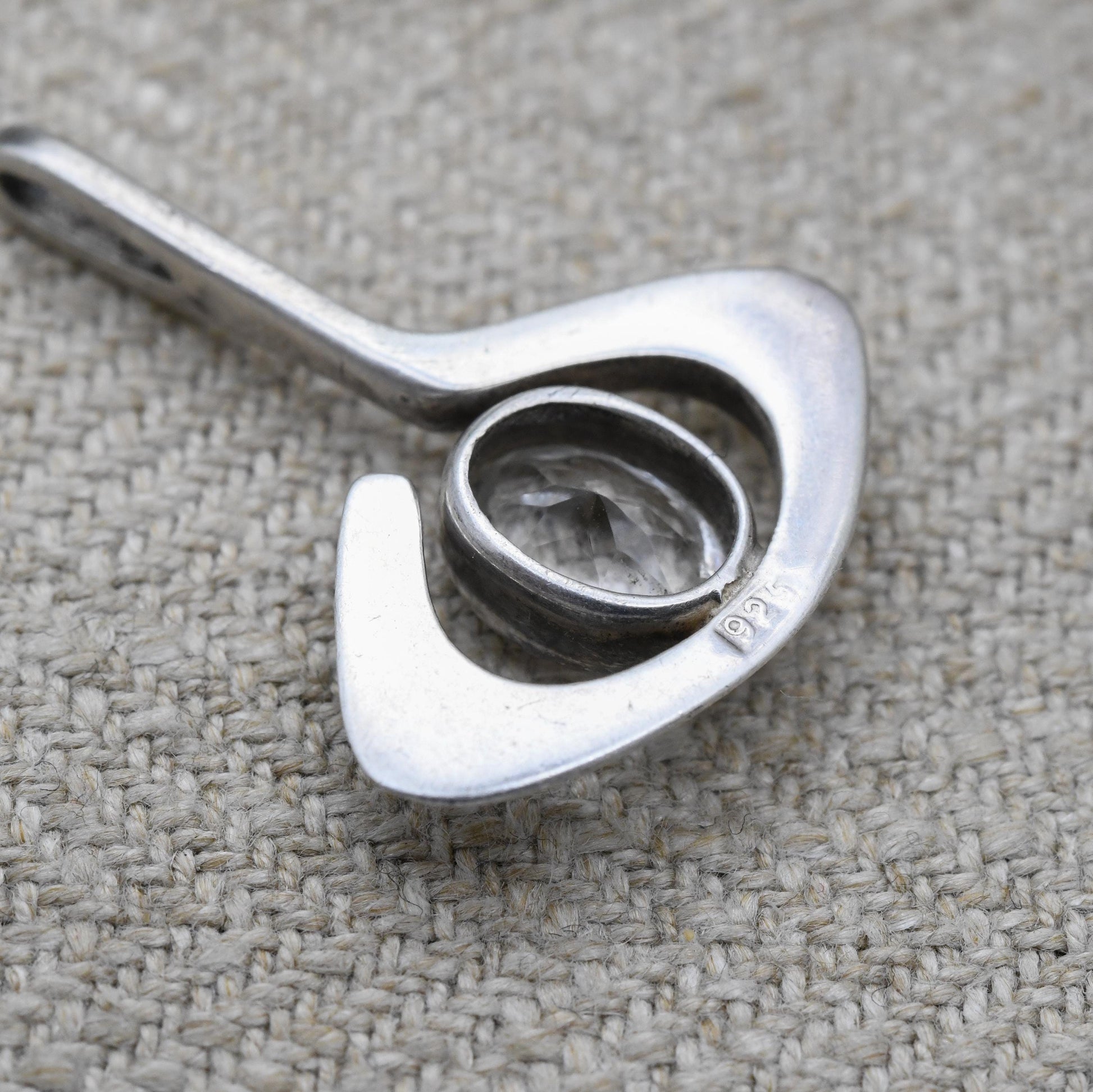 Sterling Silver Clear Stone Abstract Eye Charm Pendant - Minimalist Small Sparkly Stone | Gift for Pendant Charm Necklace