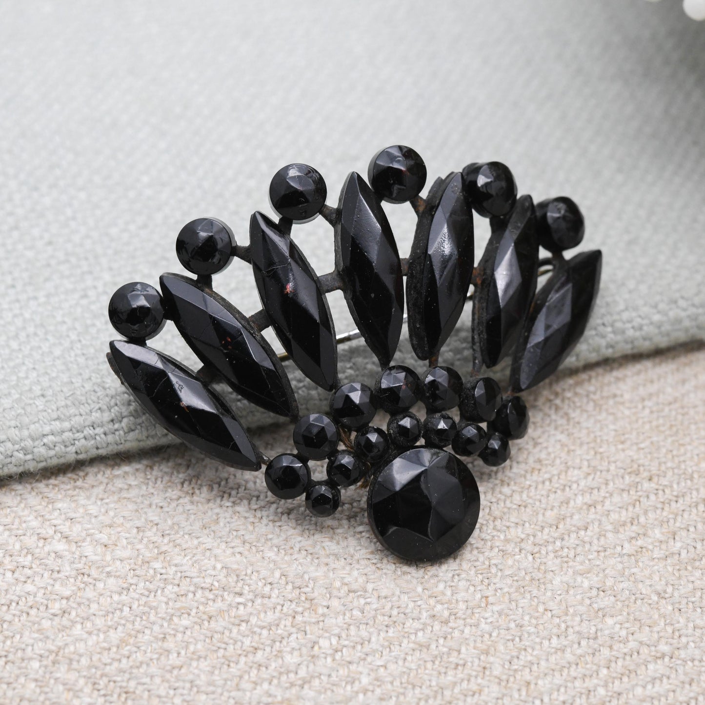 Antique Victorian French Jet Brooch c. 1870s Mourning Jewellery