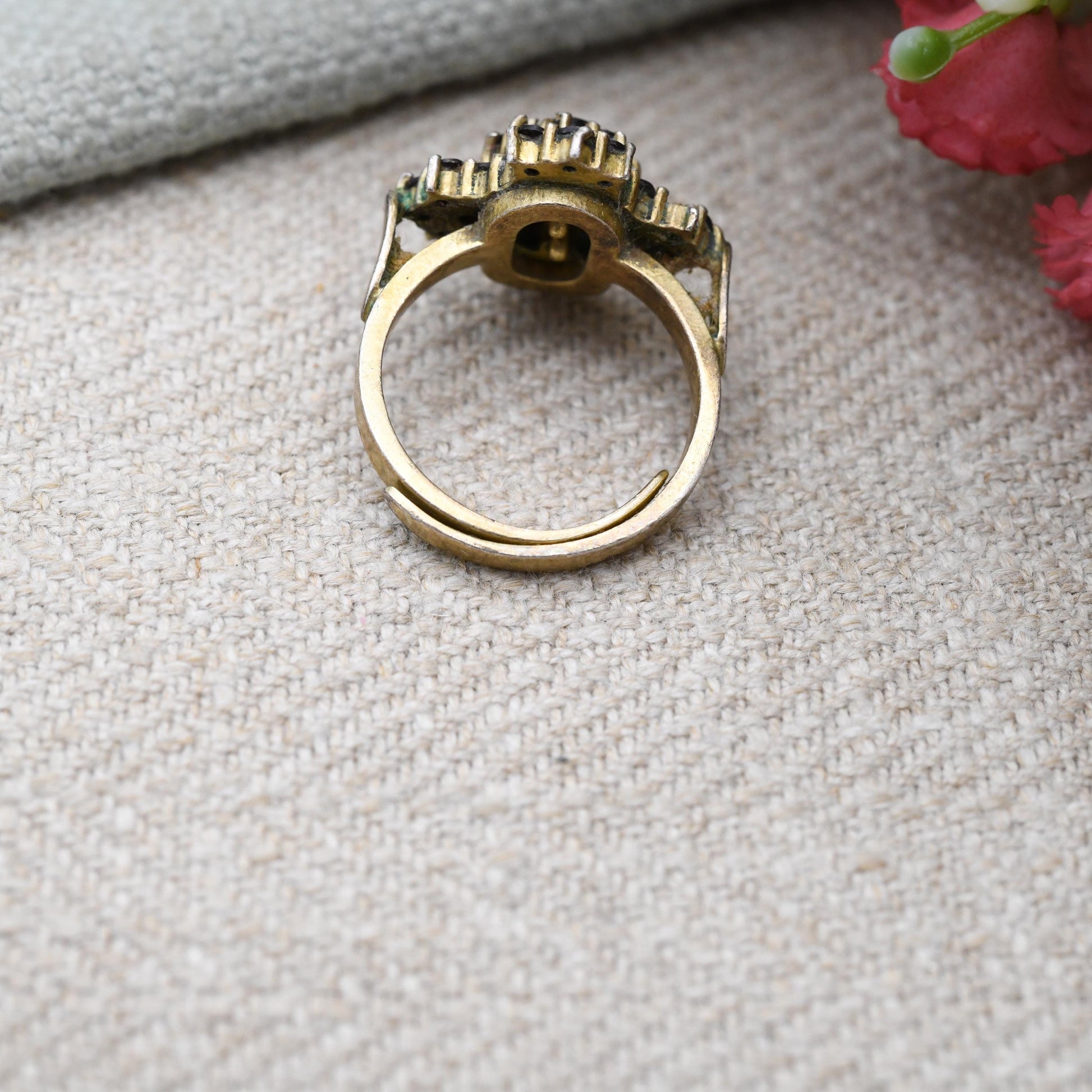 Antique Bohemian Garnet Cluster Ring Sterling Silver Gilt c. 1900 Adjustable Size UK - H | US - 4