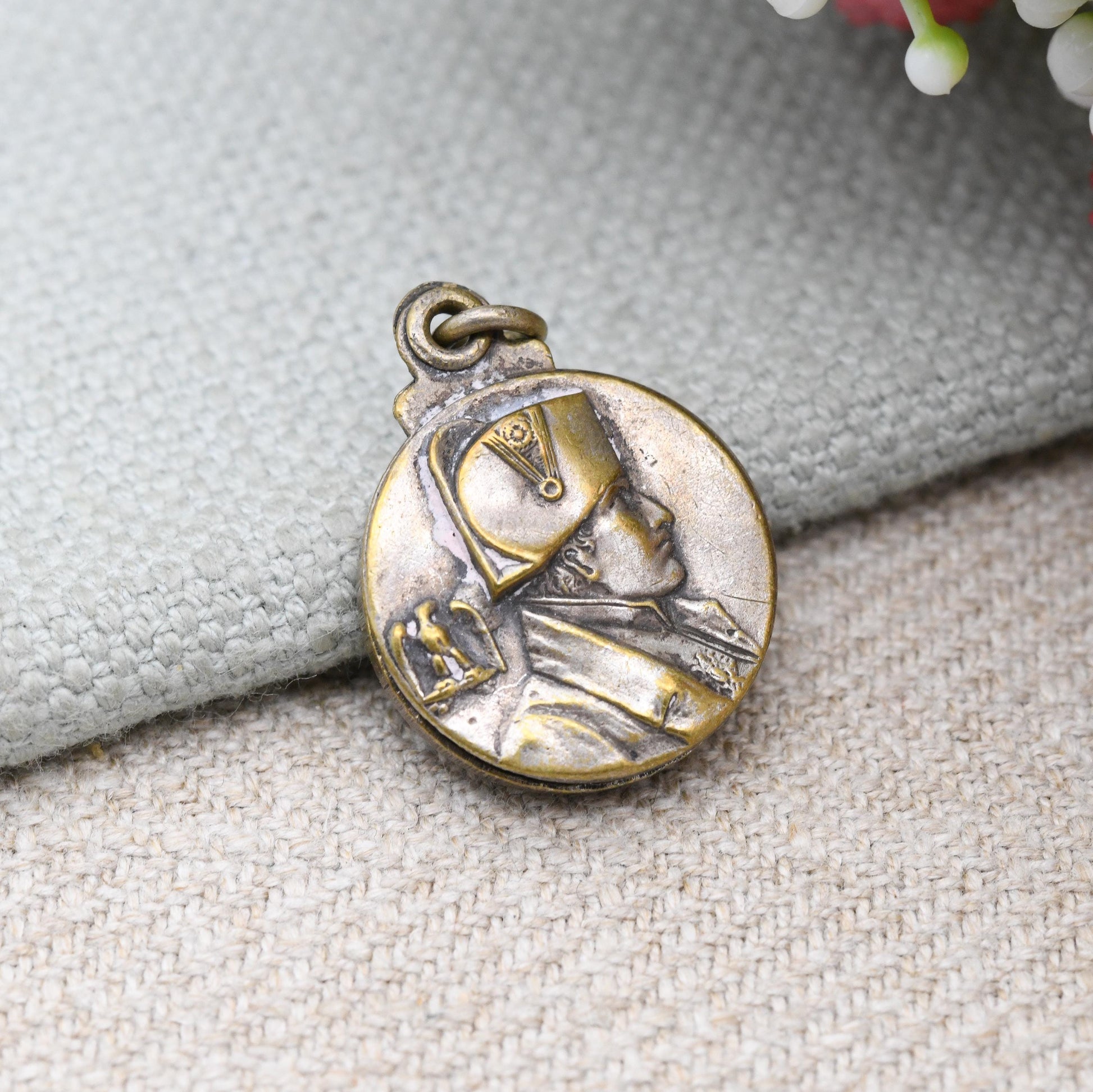 Antique French Napoleon Bonaparte Sliding Locket Pendant - Reliquary Keepsake Token