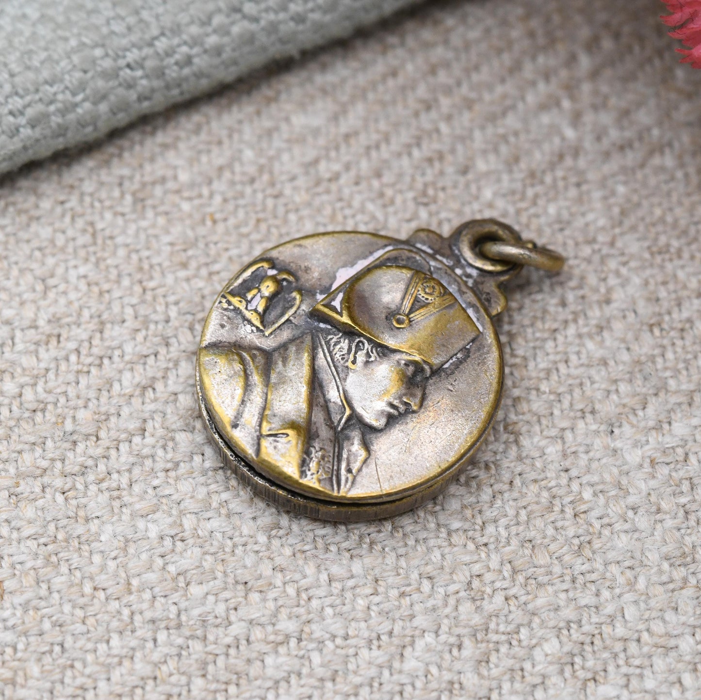 Antique French Napoleon Bonaparte Sliding Locket Pendant - Reliquary Keepsake Token