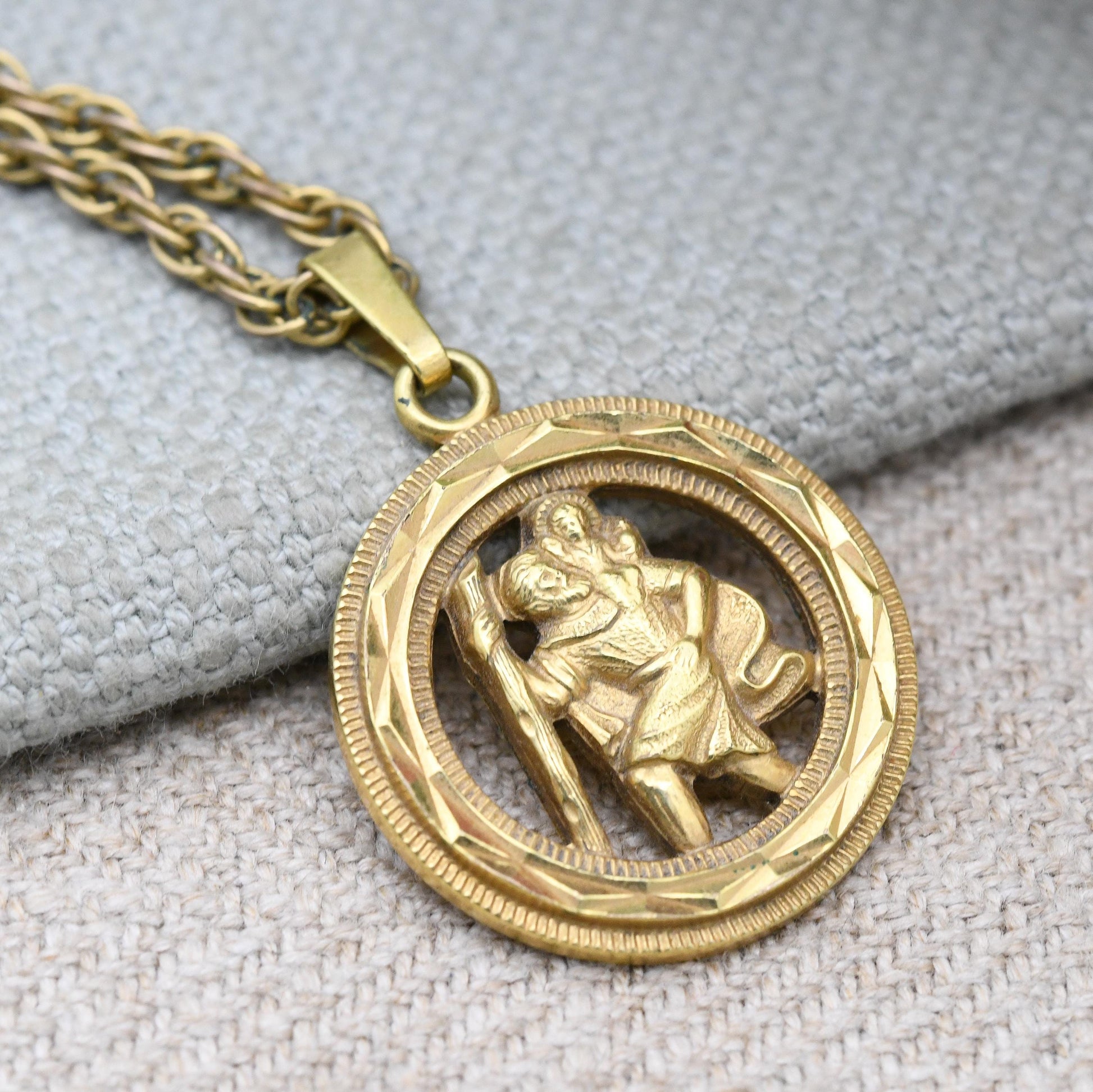 Vintage Gold Plated St Christopher Pendant Necklace by Andreas Daub on Rolled Gold Chain c. 1960s Jewellery