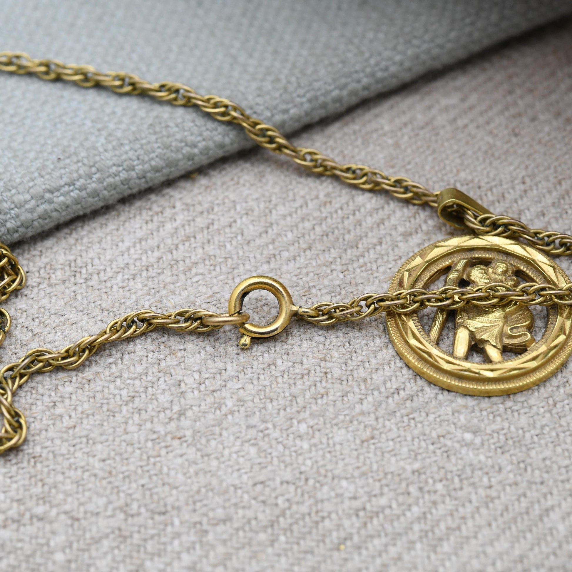 Vintage Gold Plated St Christopher Pendant Necklace by Andreas Daub on Rolled Gold Chain c. 1960s Jewellery
