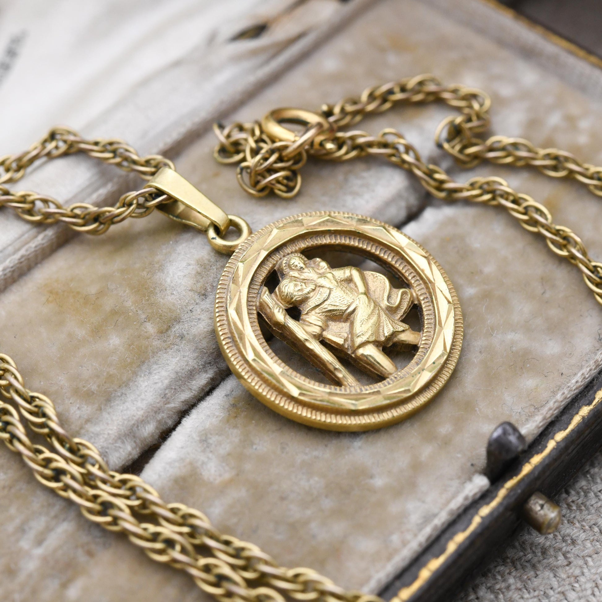 Vintage Gold Plated St Christopher Pendant Necklace by Andreas Daub on Rolled Gold Chain c. 1960s Jewellery