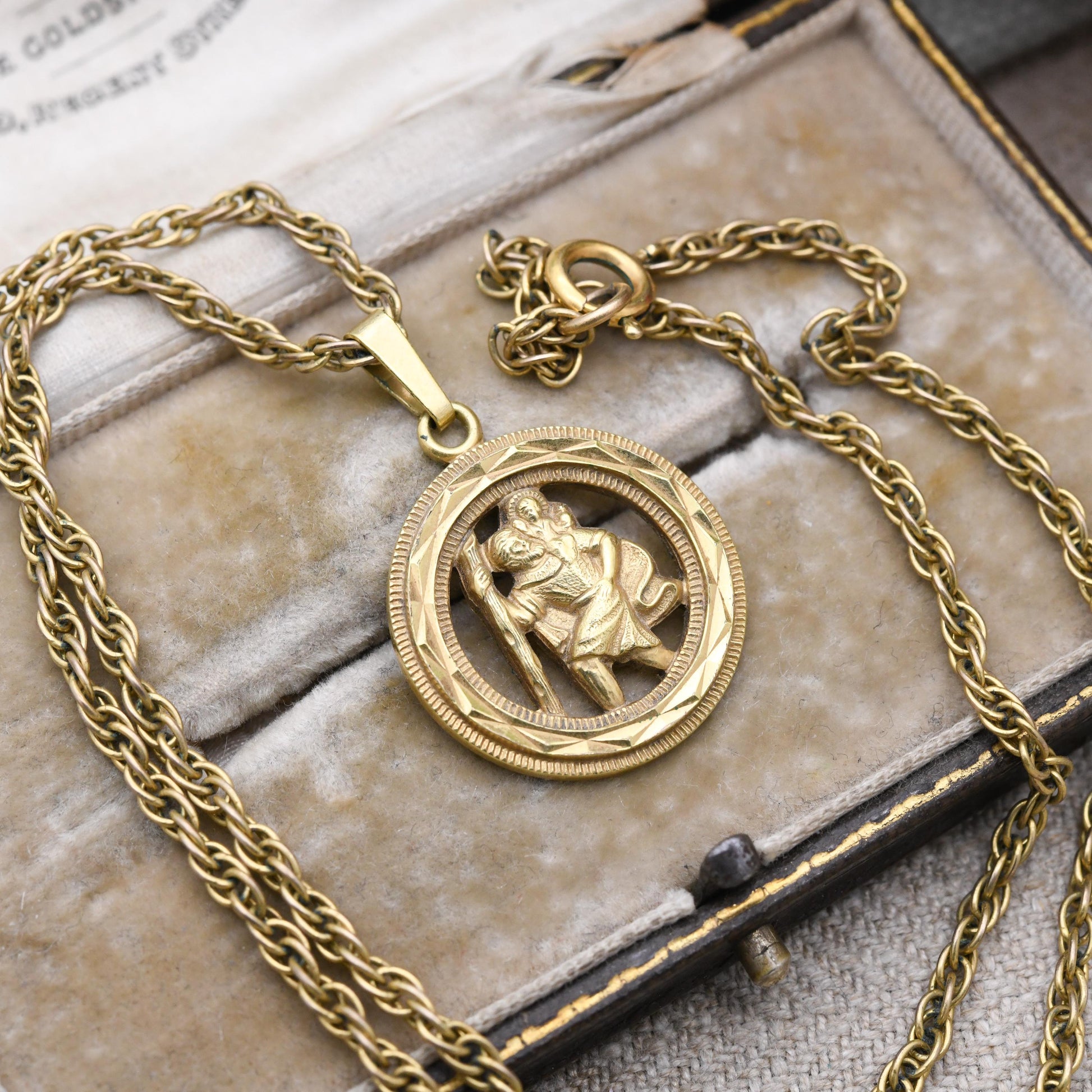 Vintage Gold Plated St Christopher Pendant Necklace by Andreas Daub on Rolled Gold Chain c. 1960s Jewellery