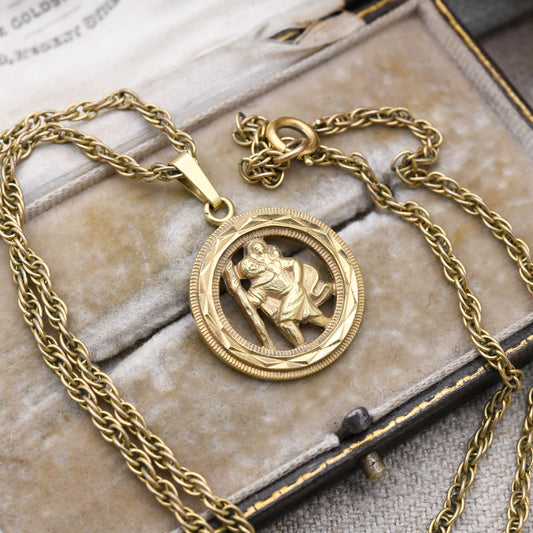 Vintage Gold Plated St Christopher Pendant Necklace by Andreas Daub on Rolled Gold Chain c. 1960s Jewellery