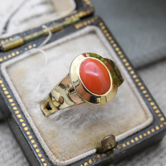 Vintage European Coral Ring Gold Plated Silver - Unisex UK Size - P | US Size - 8