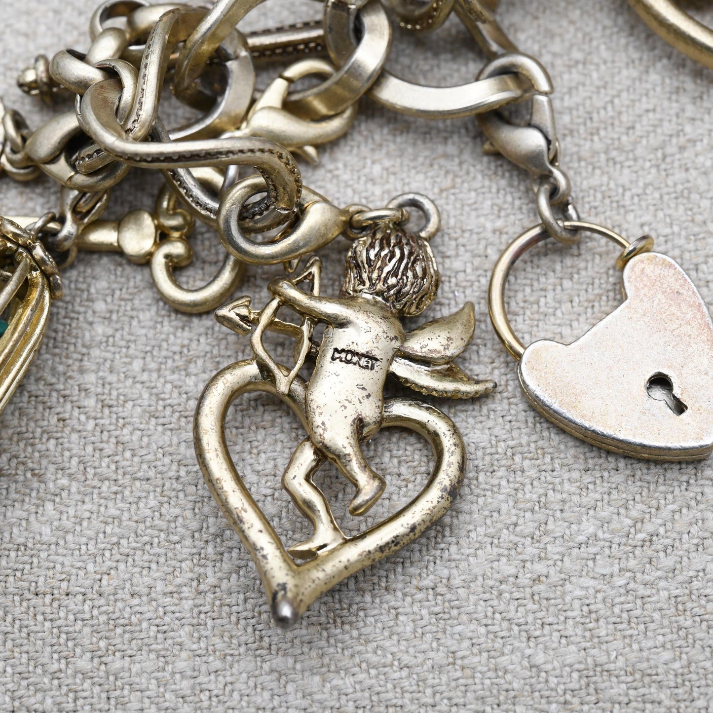 Vintage Monet Charm Bracelet 75th Anniversary Collection 2005 - Love and Luck Theme Charms Y2K | 7.5"