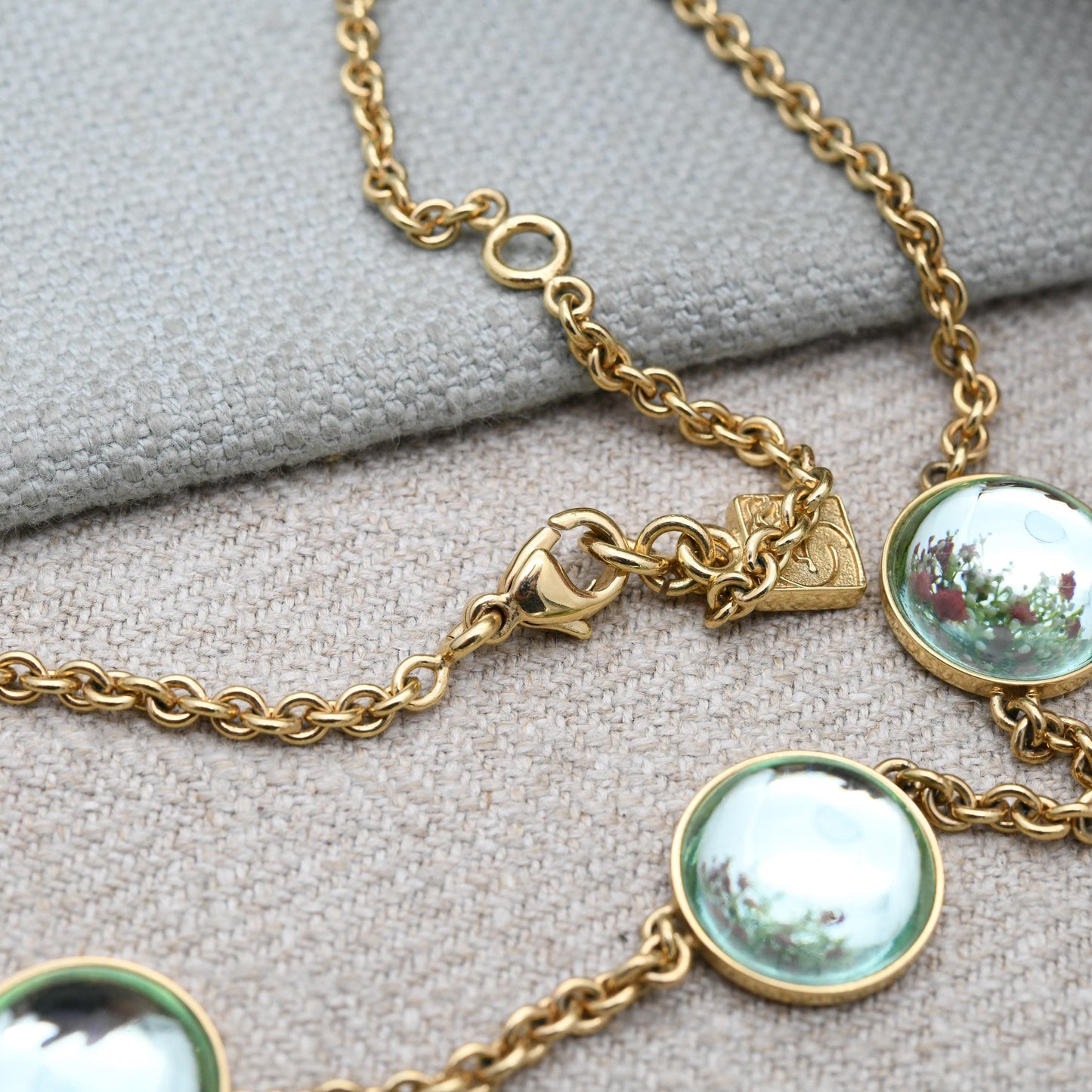 Lalique Teal Cabochon Necklace - Signed Designer High Quality Gold Tone Costume Jewellery