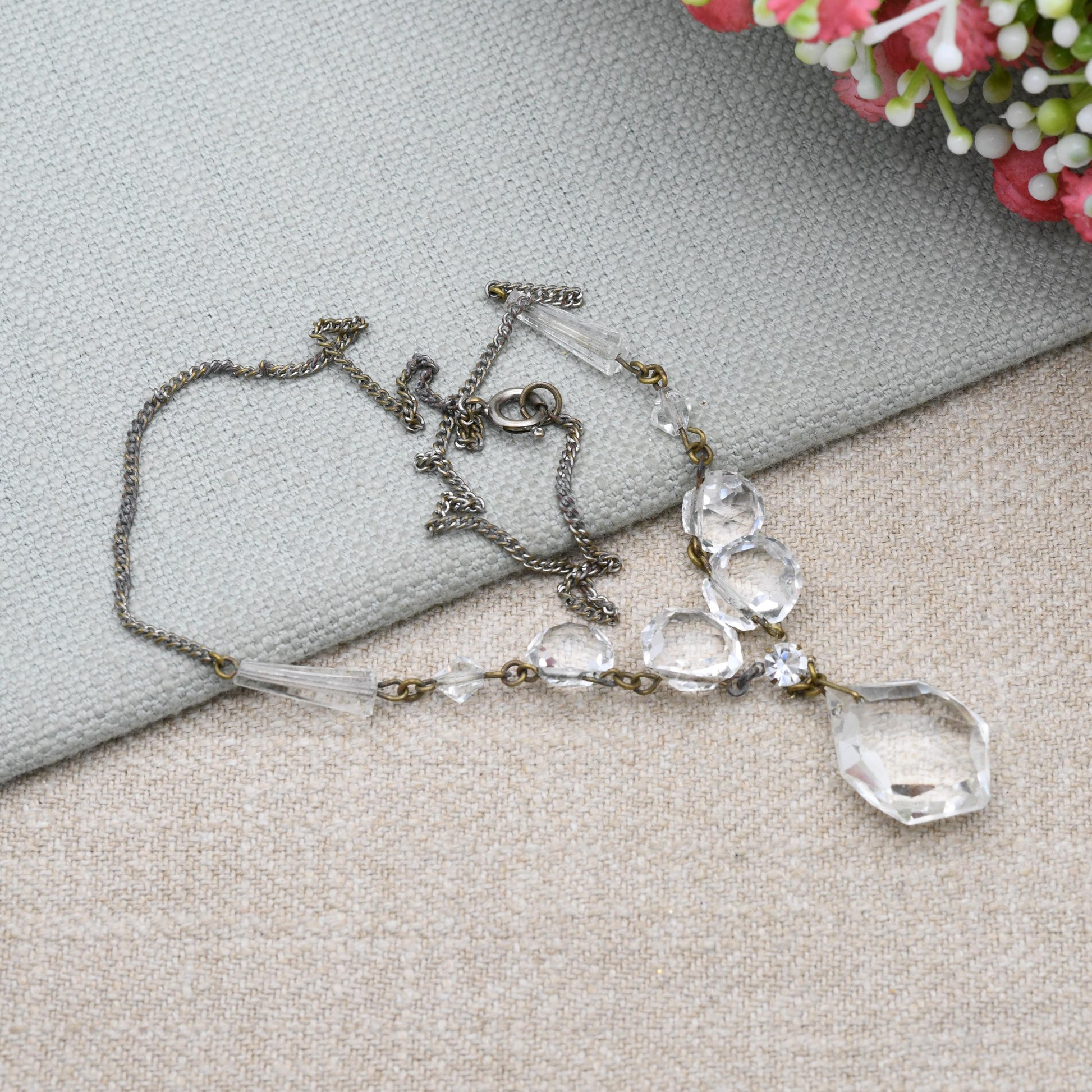 Antique Edwardian Cut Glass Crystal Necklace c. 1900 Bridal Necklace