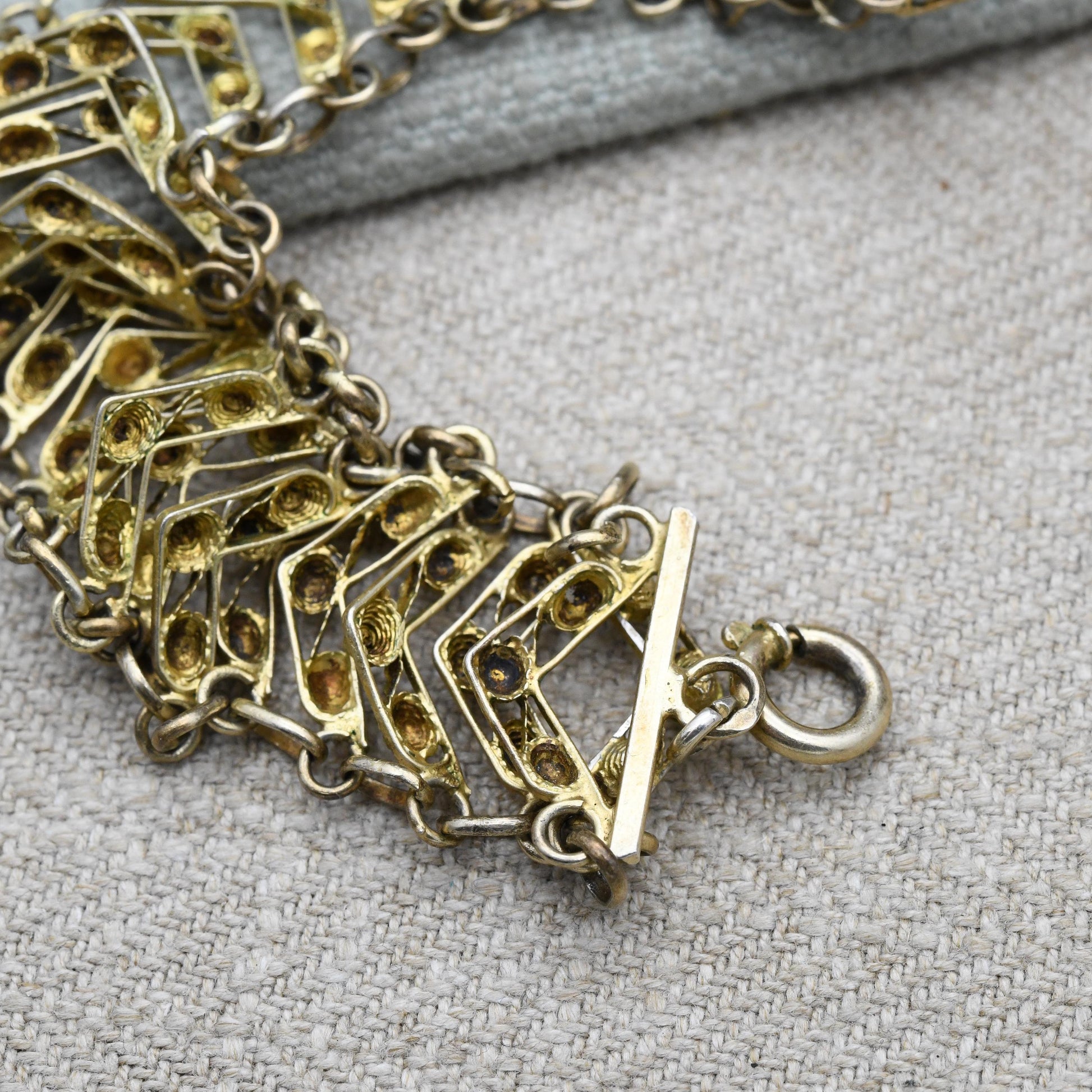 Vintage Portuguese Silver Gilt Filigree Chevron Bracelet Gold Plated | 7.5"