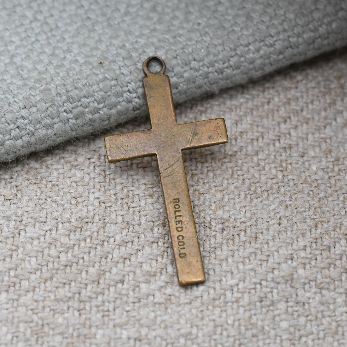 Vintage Rolled Gold Cross Pendant - Minimal Design Religious Christian Cross