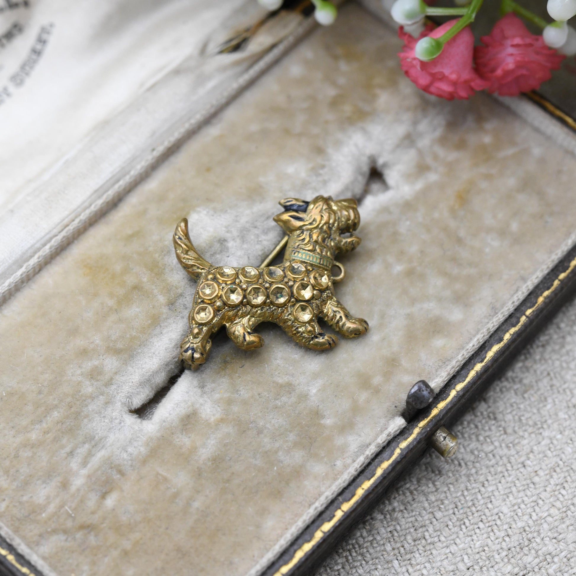 Vintage Scottie Dog Dog Brooch Enamel Brass Staybrite c. 1930s 1940s