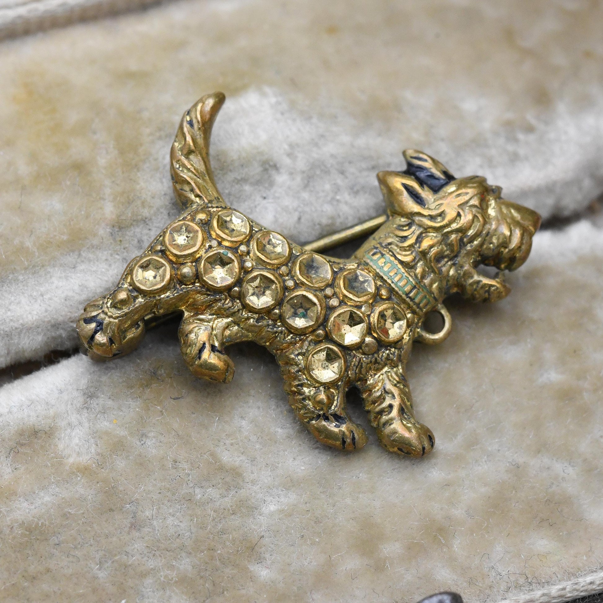 Vintage Scottie Dog Dog Brooch Enamel Brass Staybrite c. 1930s 1940s