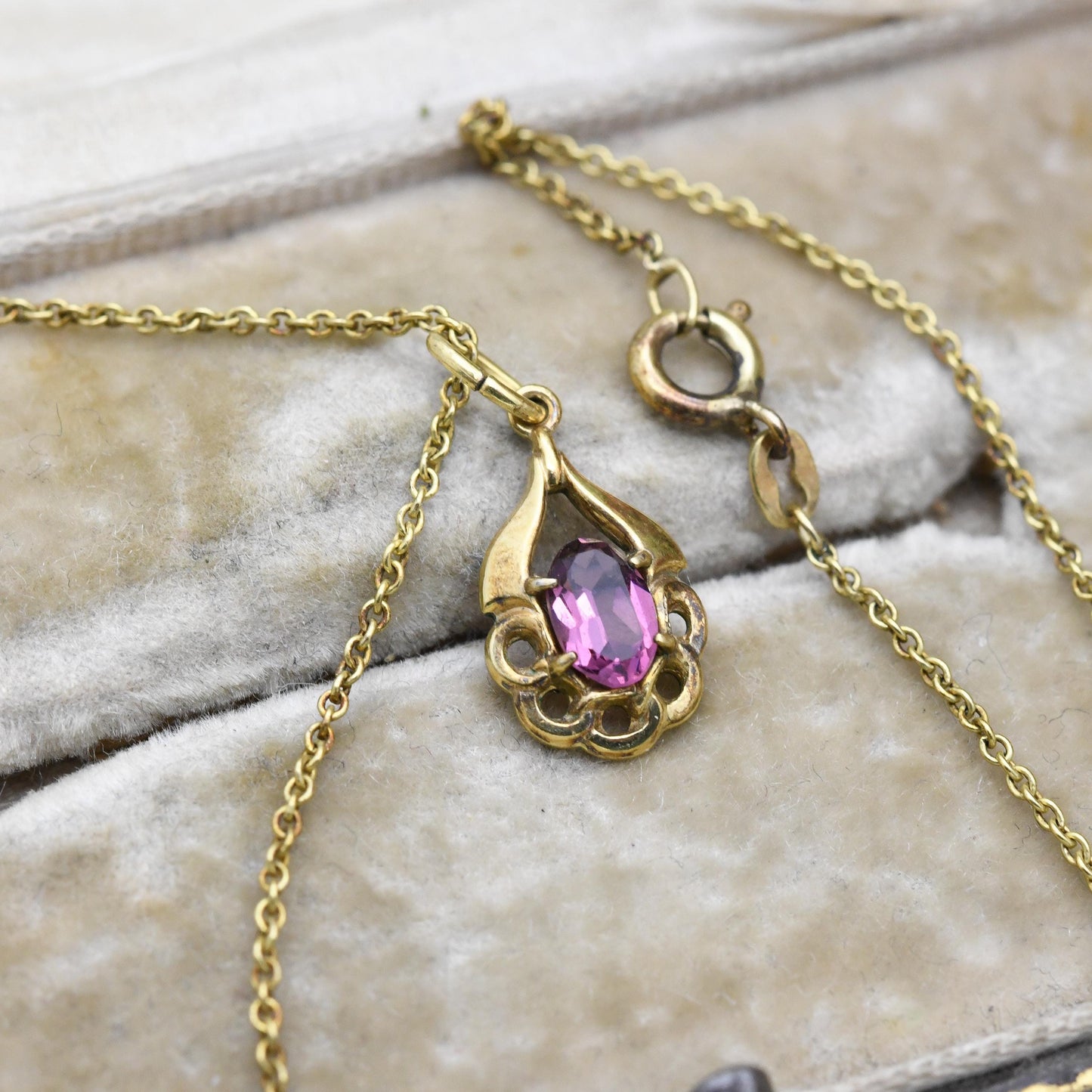 Vintage Kordes and Lichtenfels 14ct Rolled Gold Purple Paste Pendant Necklace K&L - Mid-Century German Solitaire Pendant
