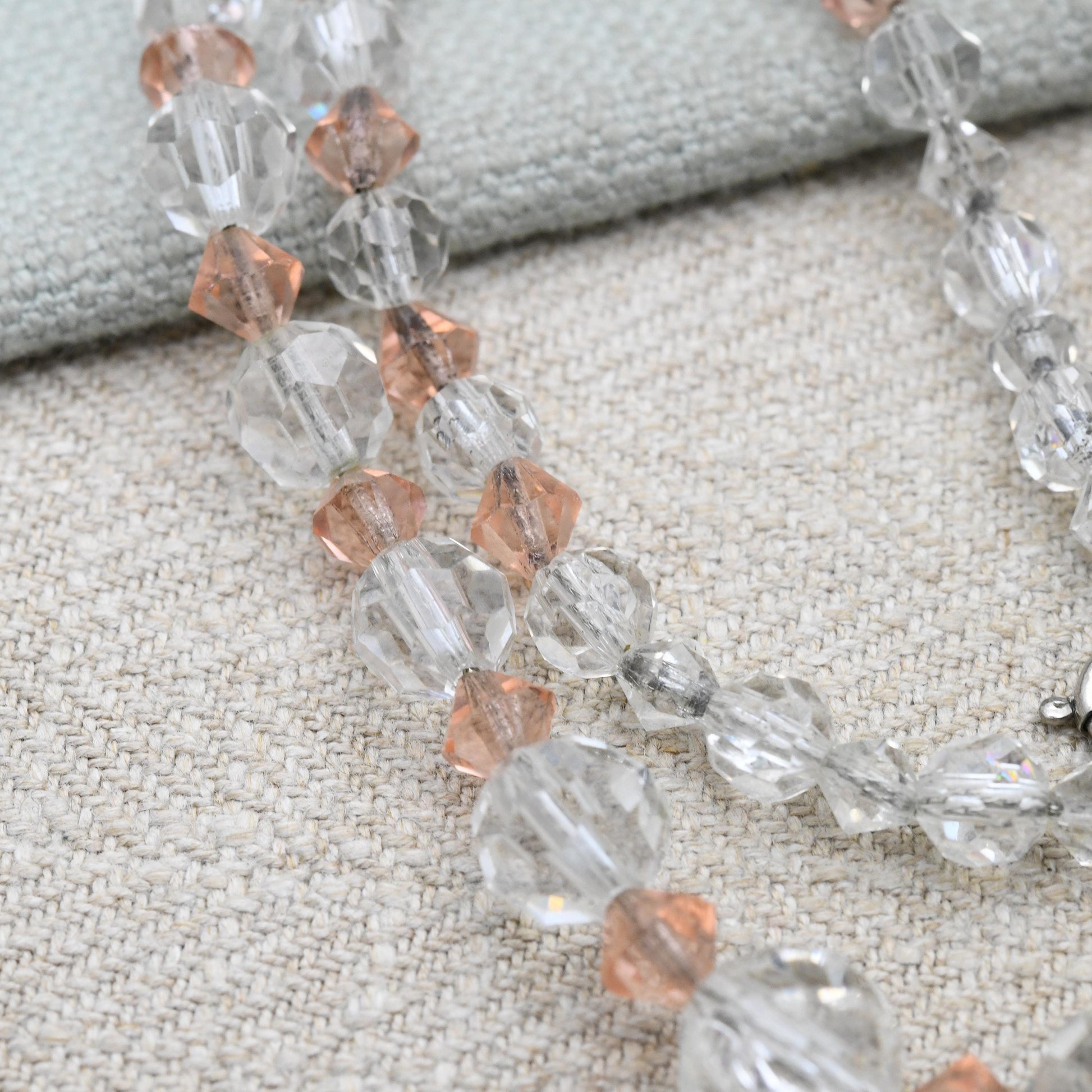 Antique Faceted Glass Necklace with Graduated Clear and Pink Stones 18"