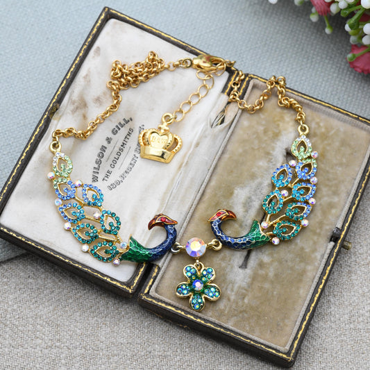 Butler and Wilson Peacock Necklace with Colourful Stones B&W - Signed Designer Jewellery