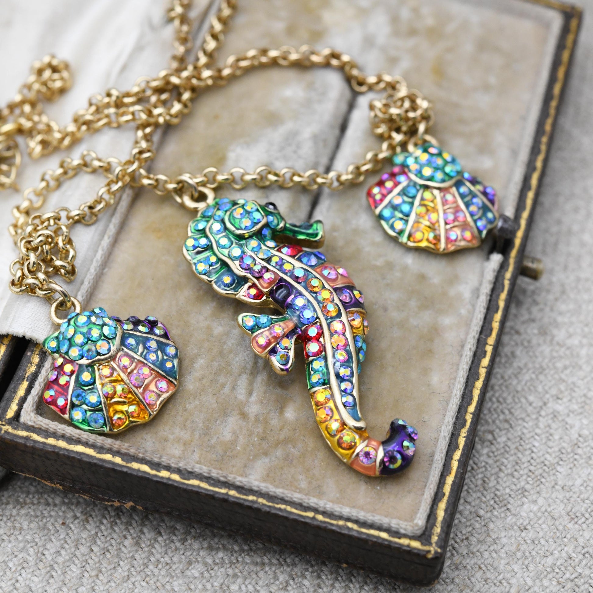 Butler and Wilson Seahorse Necklace with Colourful Stones B&W - Under the Sea Collection | Signed Designer Jewellery