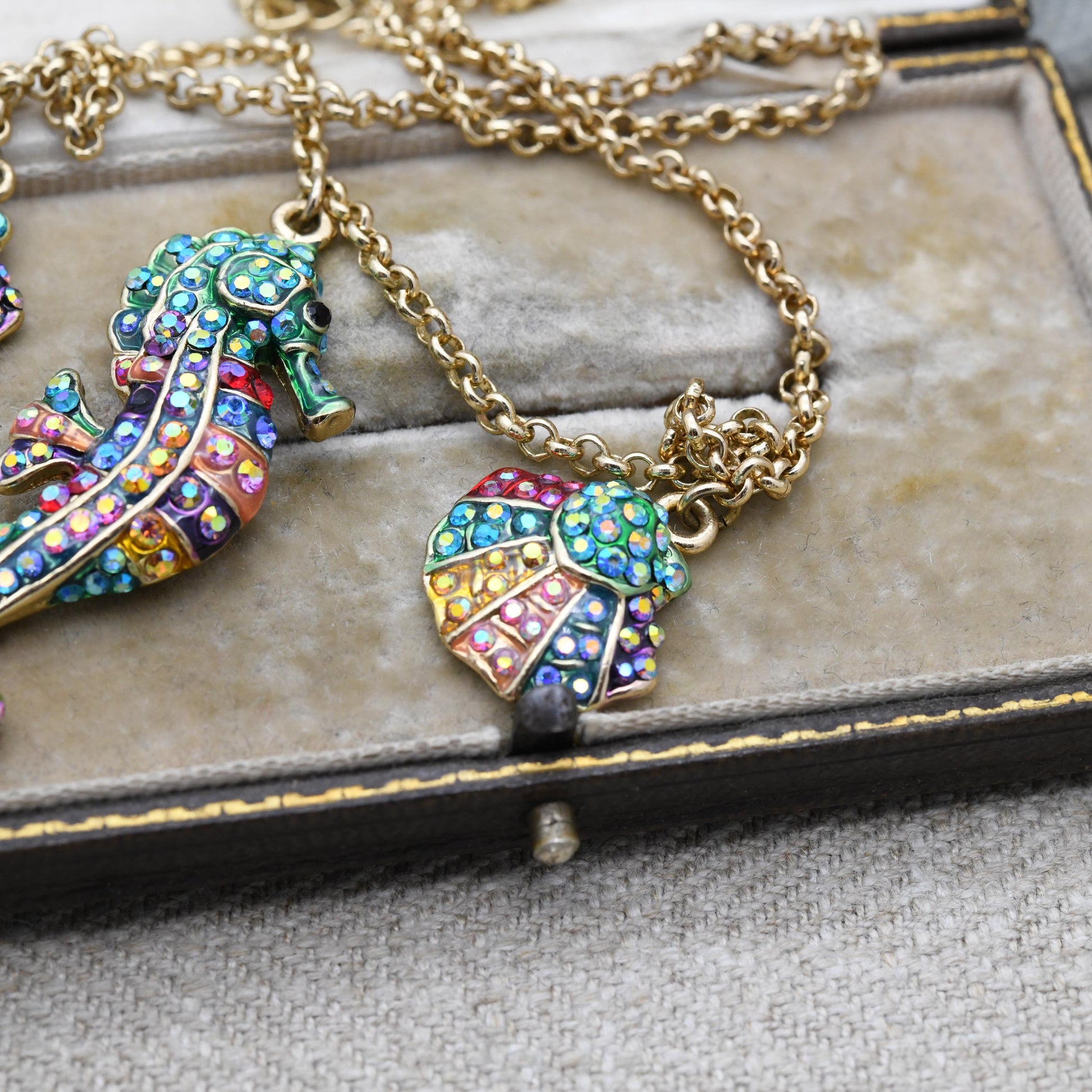 Butler and Wilson Seahorse Necklace with Colourful Stones B&W - Under the Sea Collection | Signed Designer Jewellery