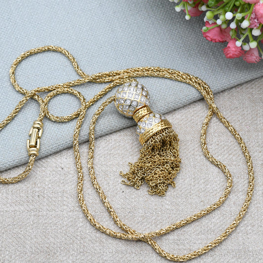 Vintage Swarovski Crystal Ball and Tassel Pendant Necklace - Statement Designer Gold Tone Jewellery
