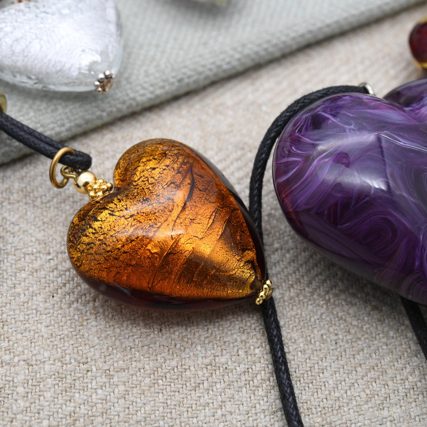 Vetro Artistico Murano Glass Heart Pendant Necklace on Cord - Deadstock Different Size and Colour Options