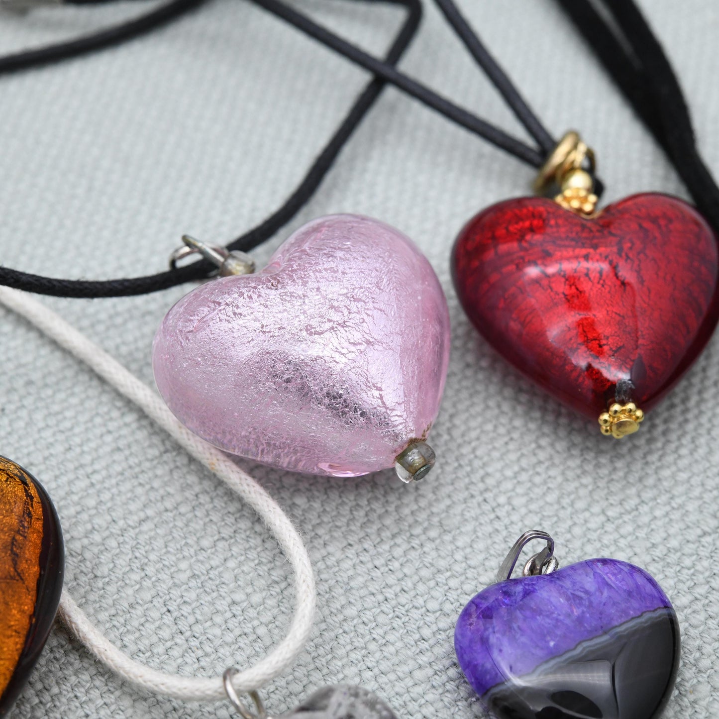 Vetro Artistico Murano Glass Heart Pendant Necklace on Cord - Deadstock Different Size and Colour Options