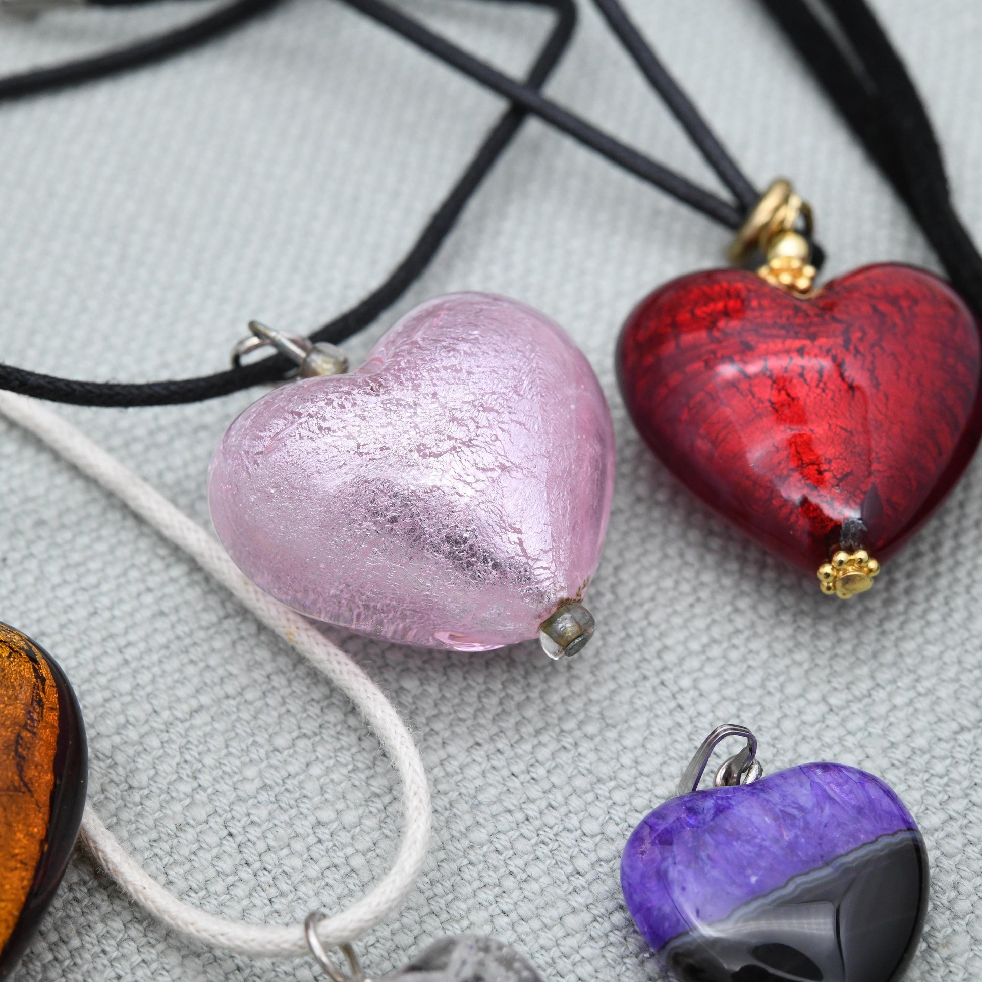 Vetro Artistico Murano Glass Heart Pendant Necklace on Cord - Deadstock Different Size and Colour Options